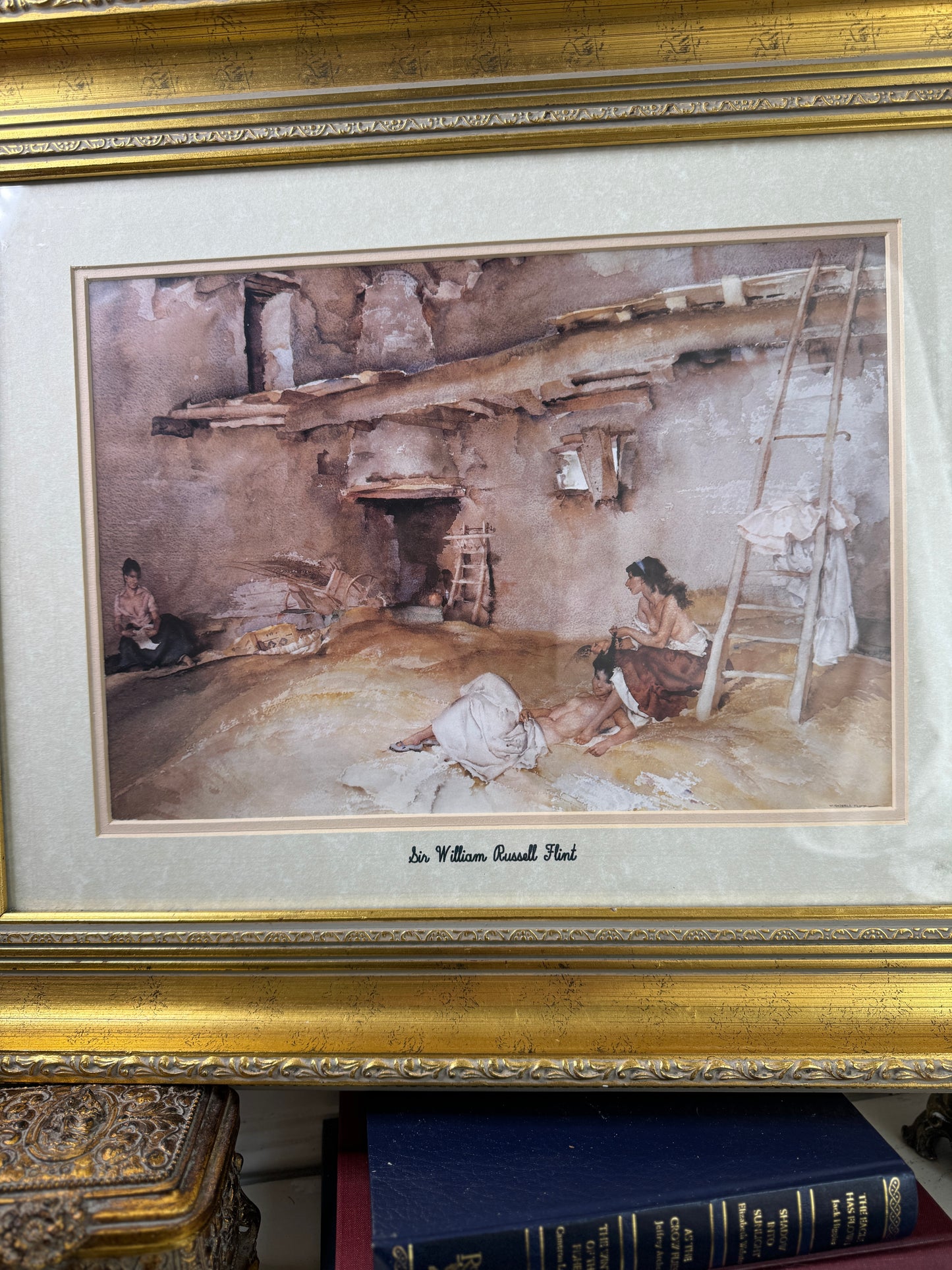 Vintage Sir William Russell Flint Prints - A Scrap of Newspaper in Ornate Gold Frame