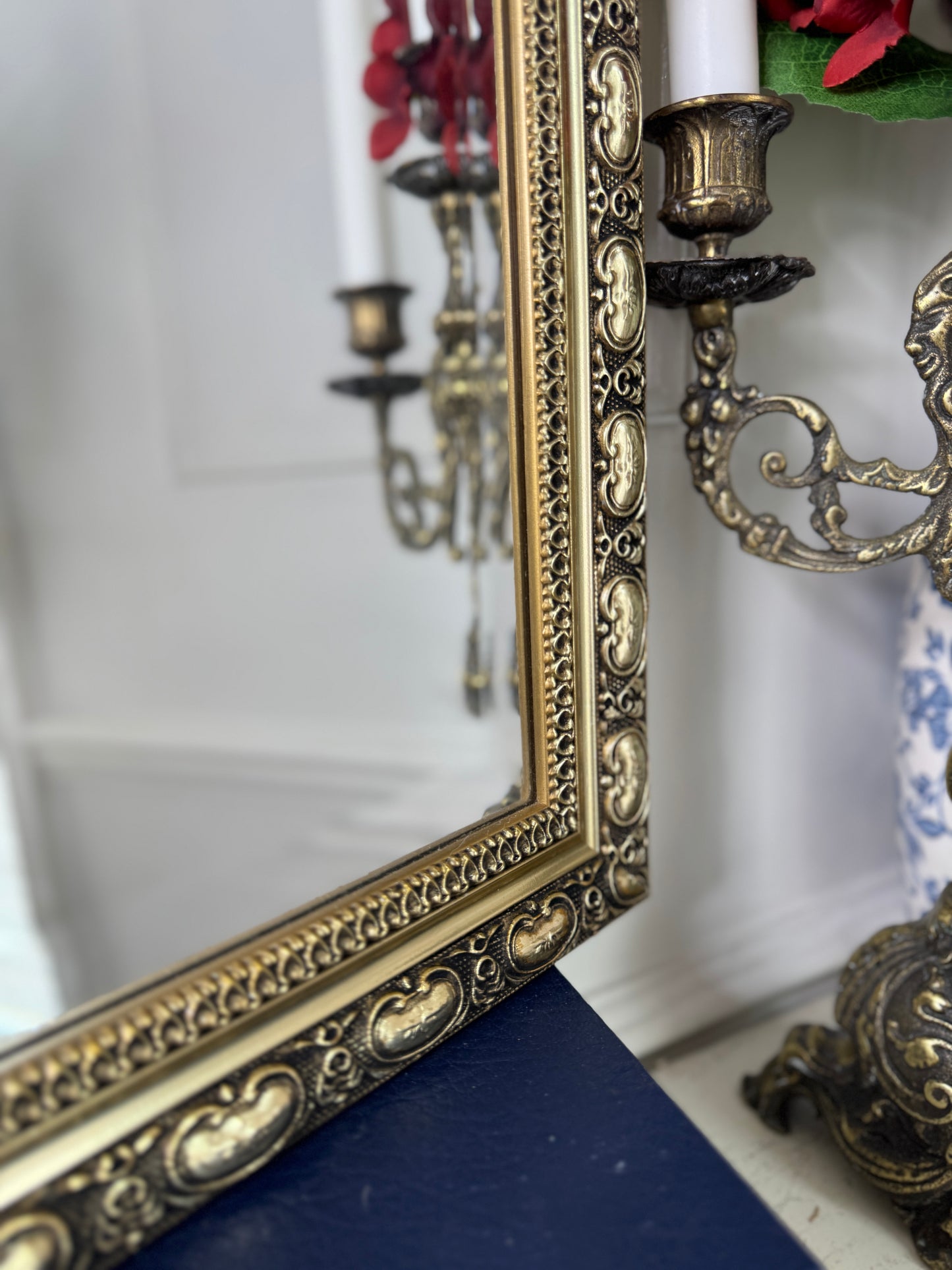 Antique Gold Gilt Mirror with Beaded Edge