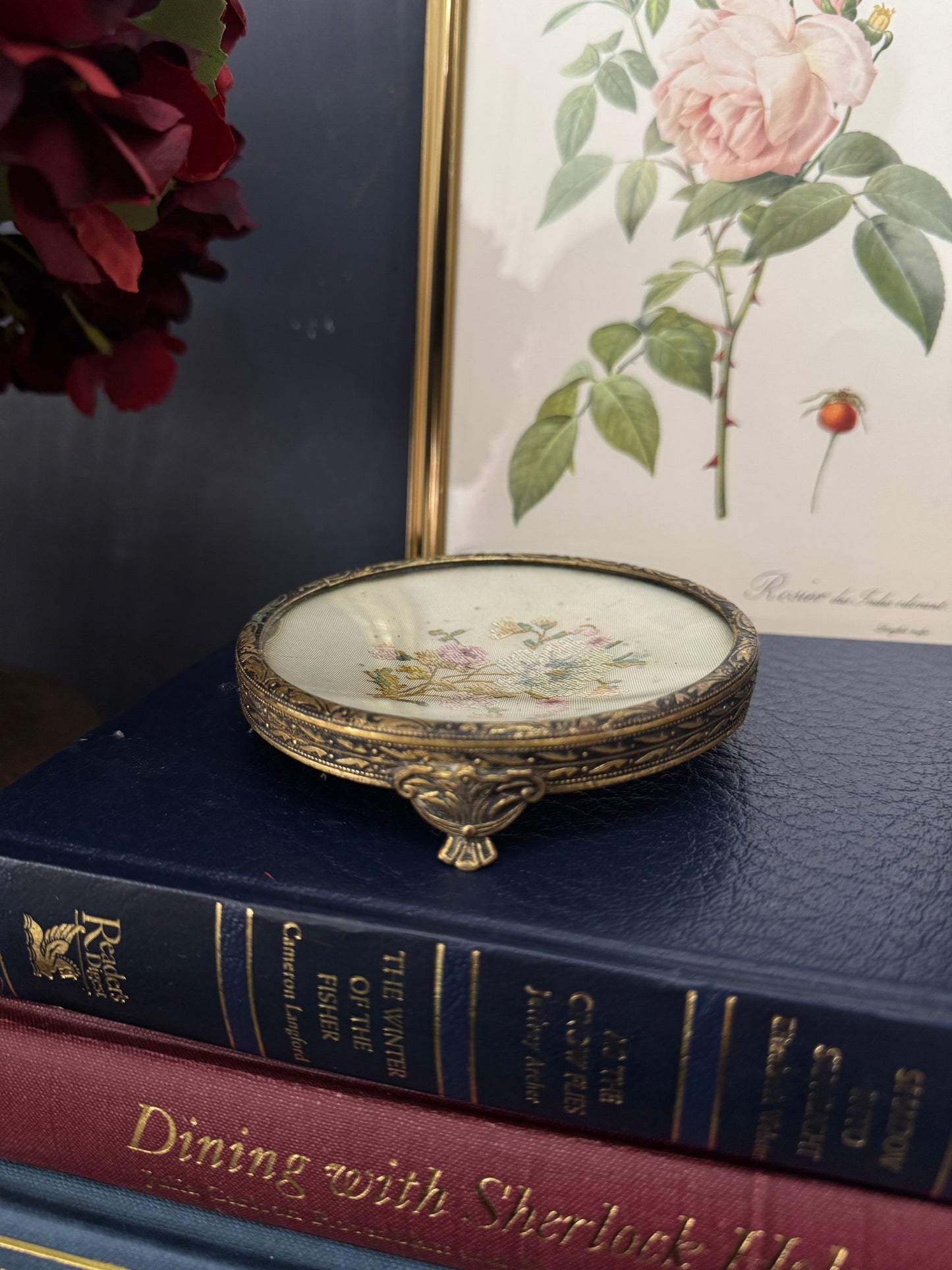 Antique Brass Jewellery Tray with Glass Top for Elegant Storage