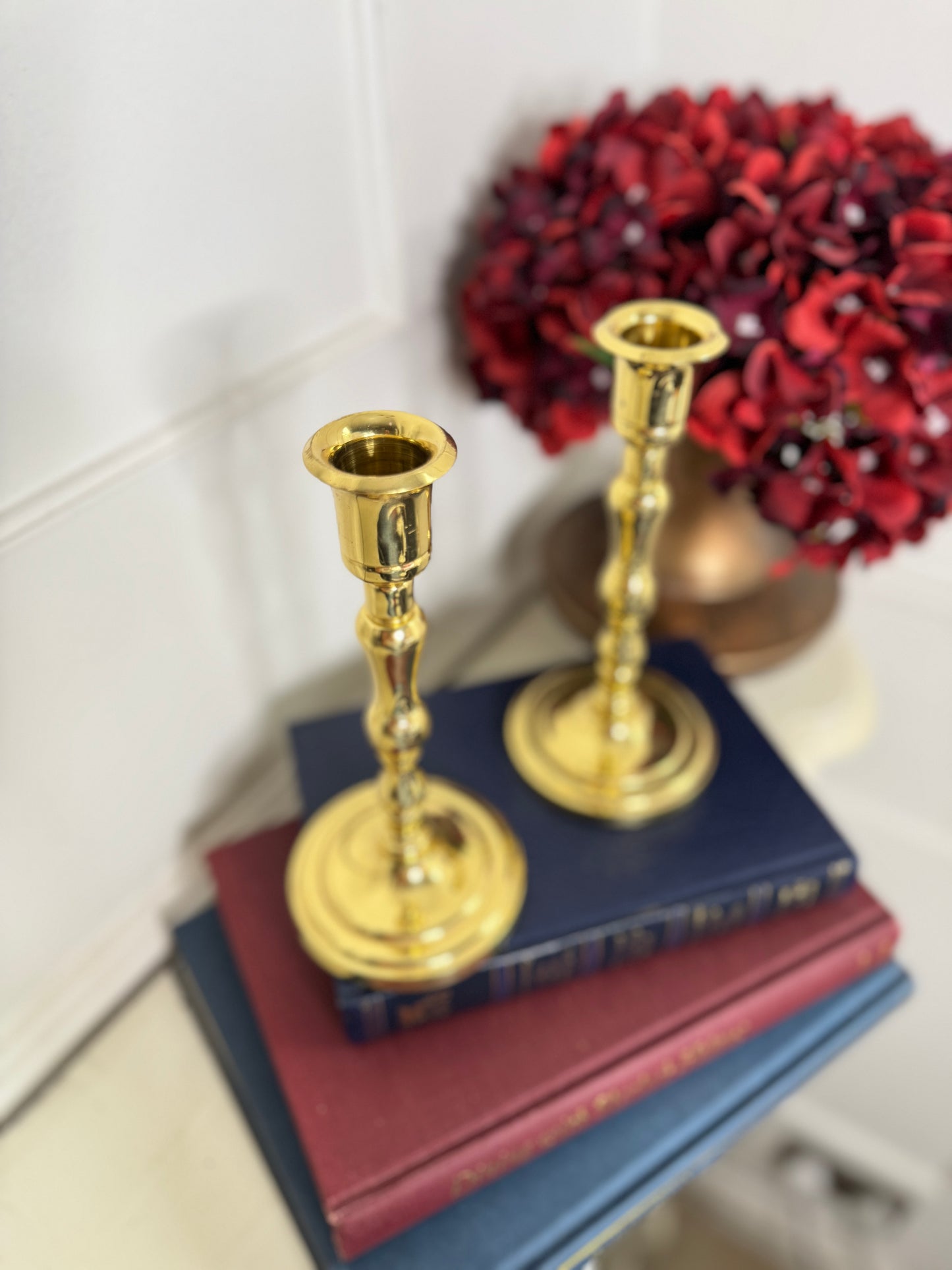 Vintage Heavy Medium Brass Candlesticks Pair