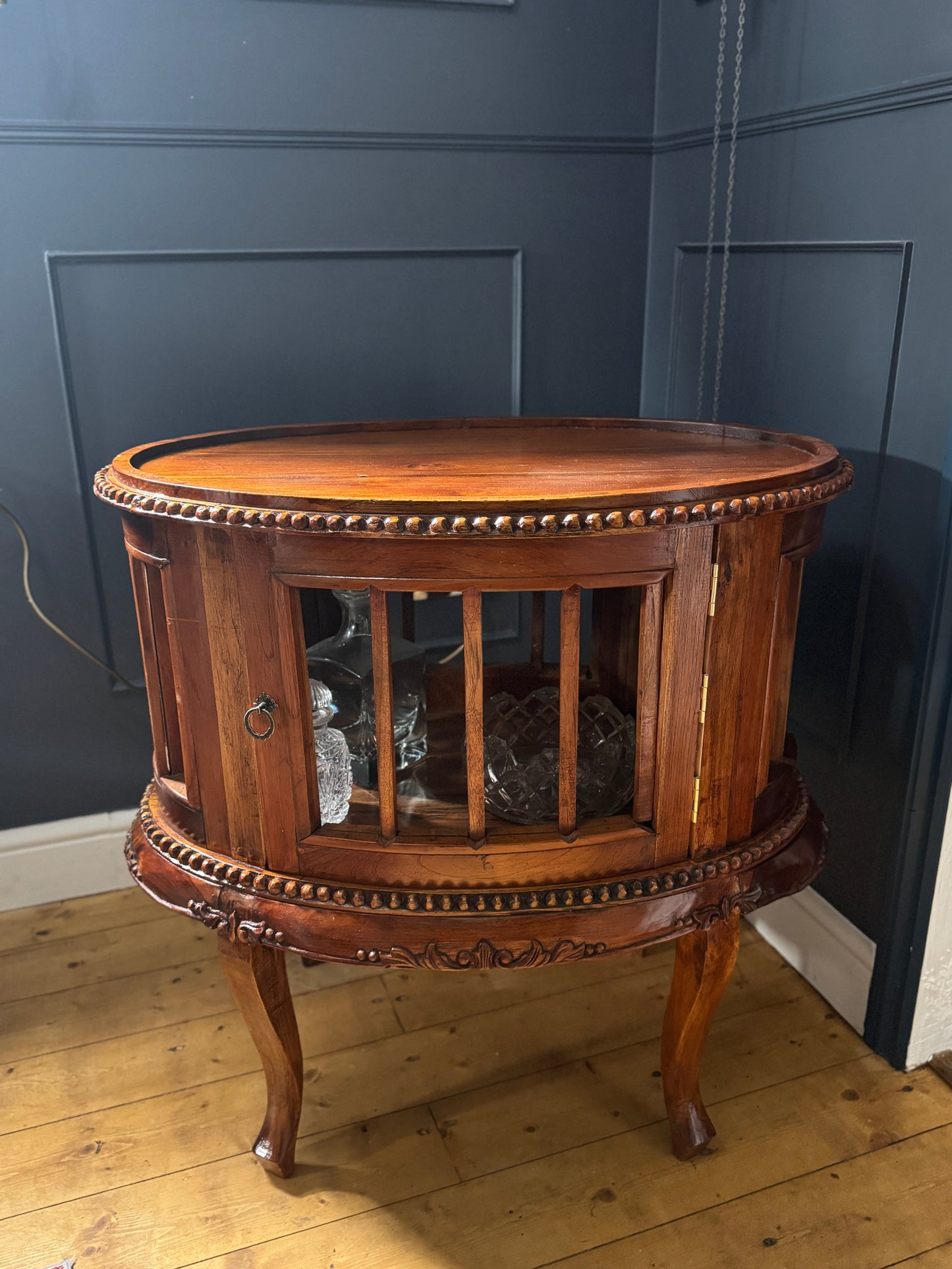 French Antique Style Side Table – Hand-Carved Display Cabinet