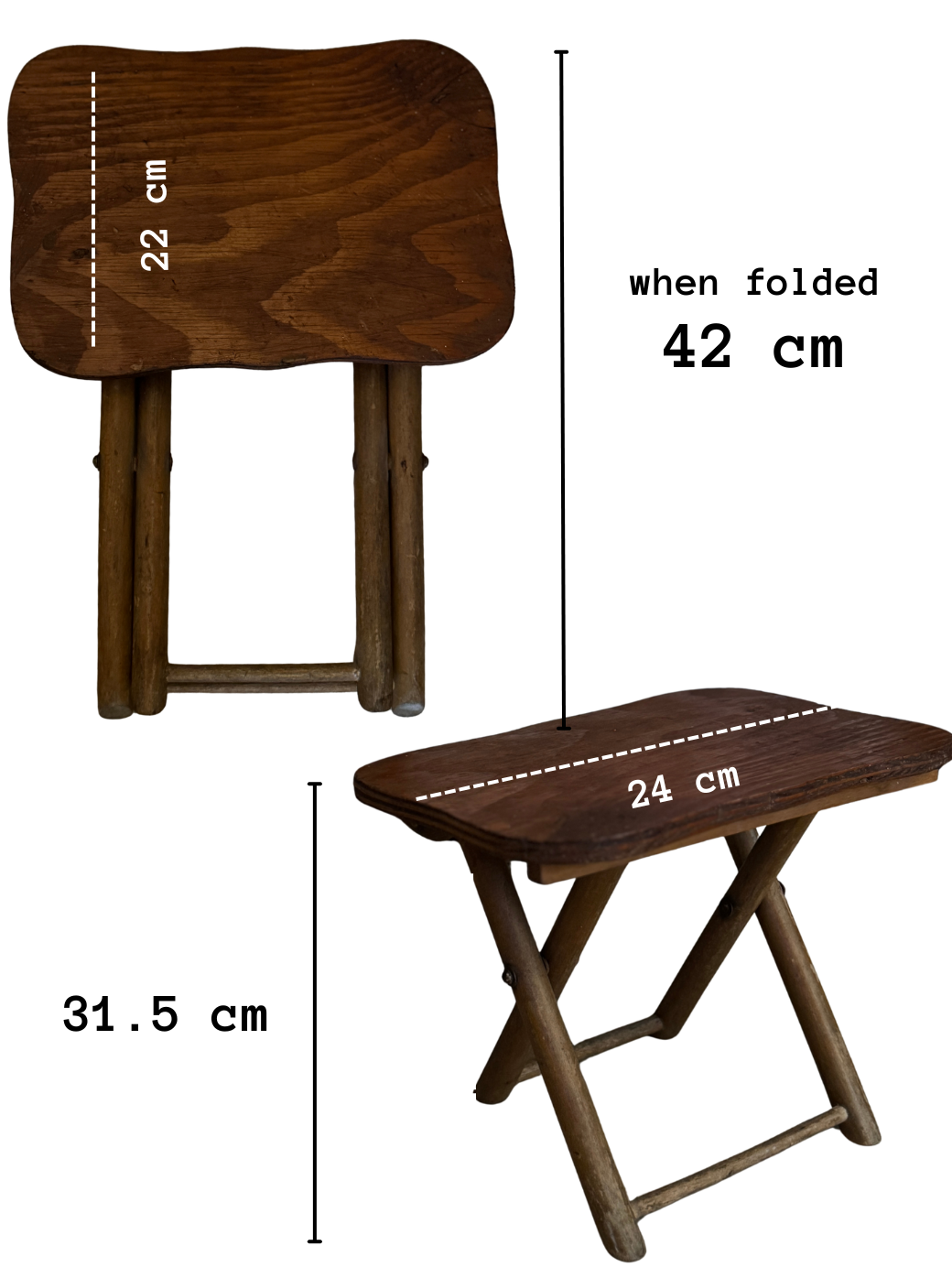 Antique Foldable Wooden Stool – Rustic Flower / Child’s Stool / Plant Stand