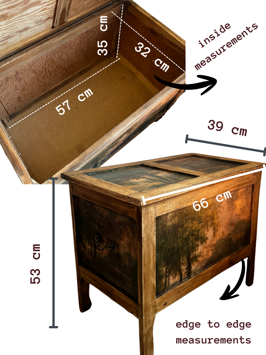 Vintage Oak Small Blanket Box – French Country Upcycled Trunk – Rustic Storage