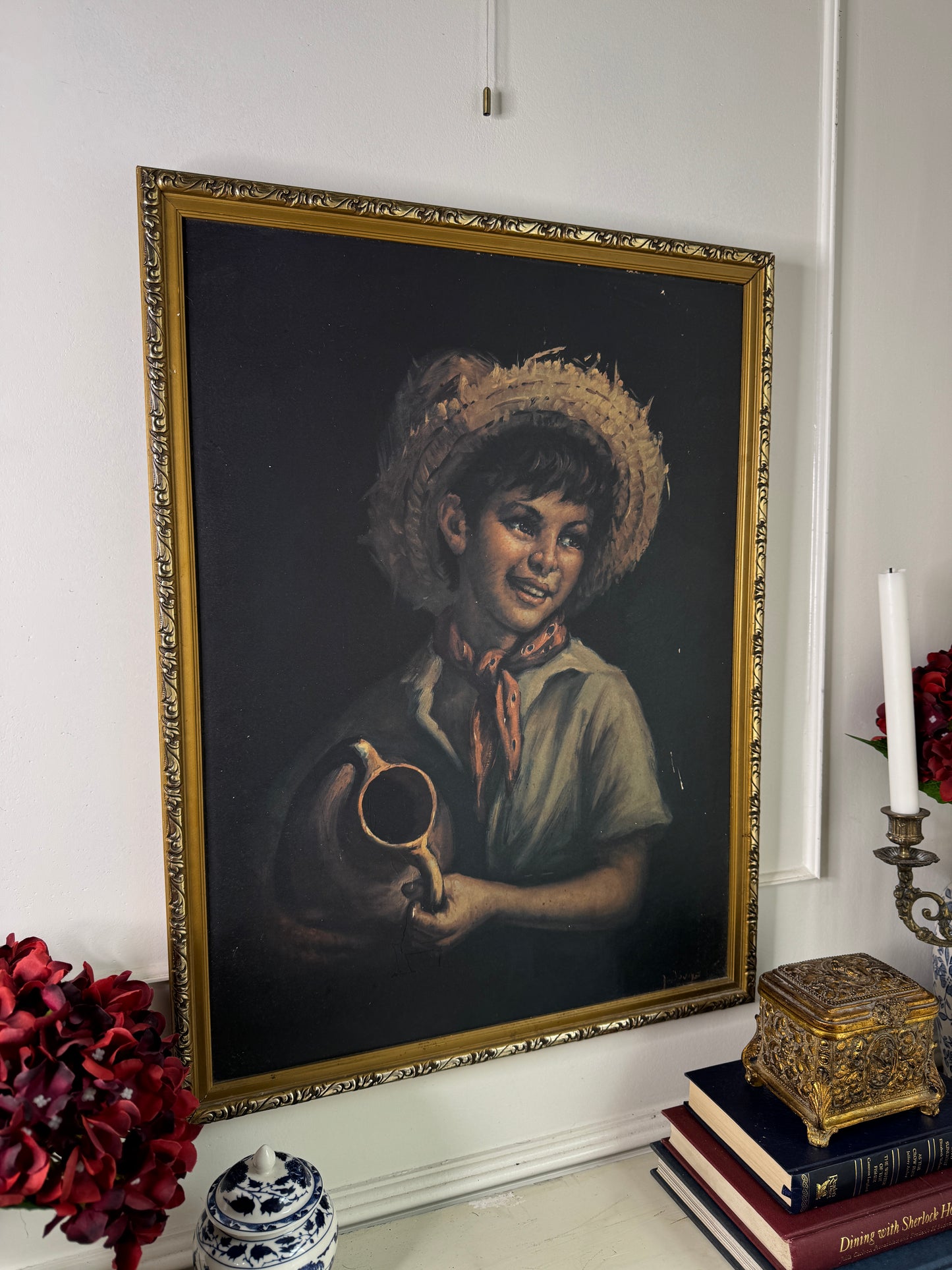 Vintage Textured Print - Country Boy in a Gold Gilt Frame