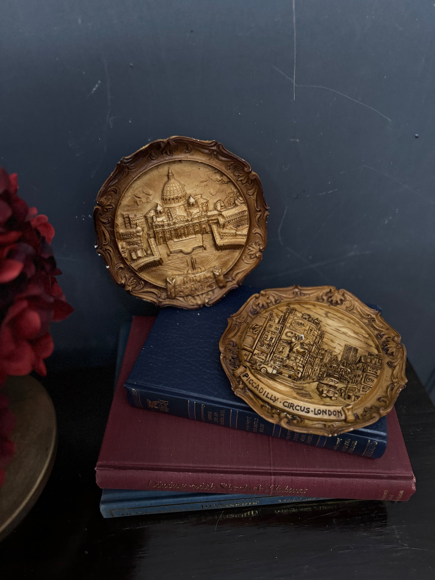 Vintage Small Round Hanging 3D Wood Carved Wall Art