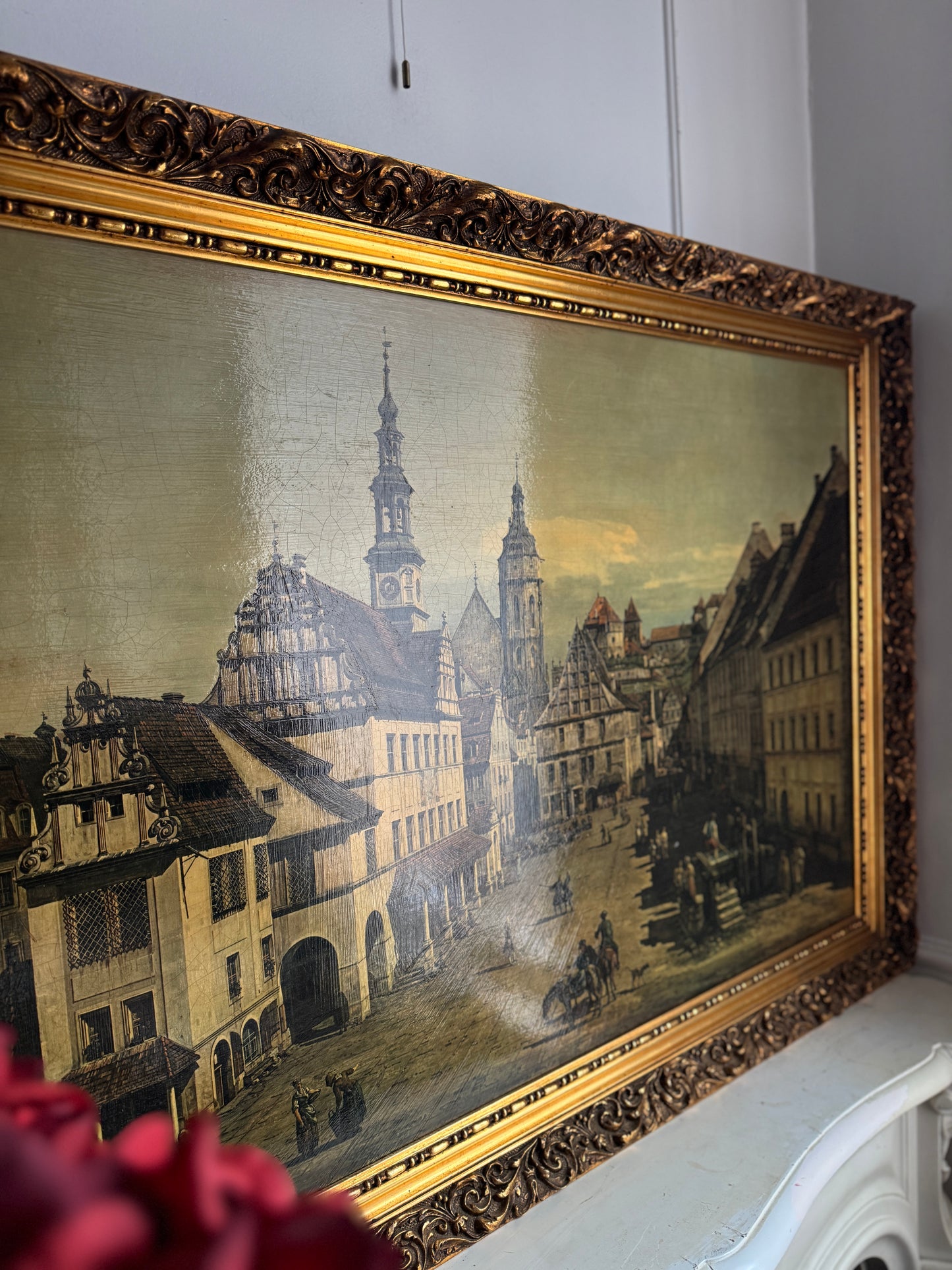 Extra Large - Antique Textured Print in Gold Ornate Frame