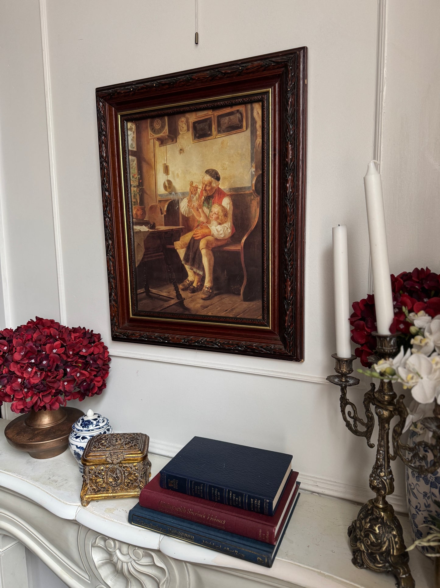 Vintage Large Reproduction Print in a unique wooden frame