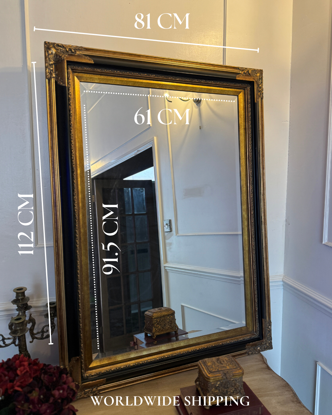 Large Bevelled Mirror in Gold & Black Gilt Frame – Decorative Wall Statement