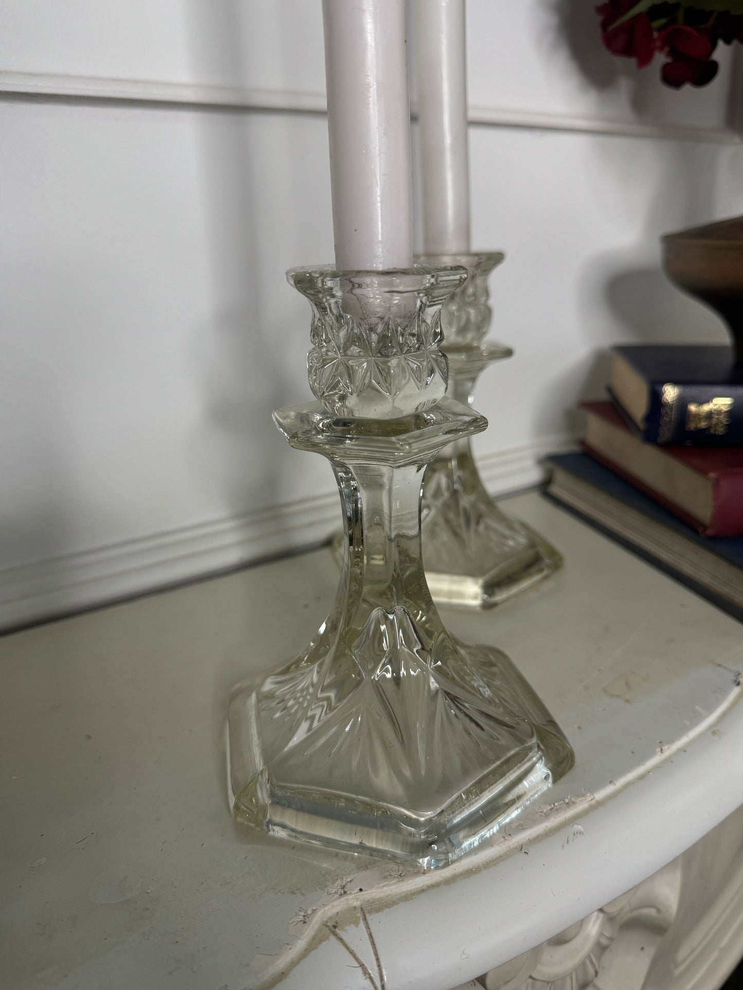 French Themed Vintage Vintage Glass Candlesticks Pair