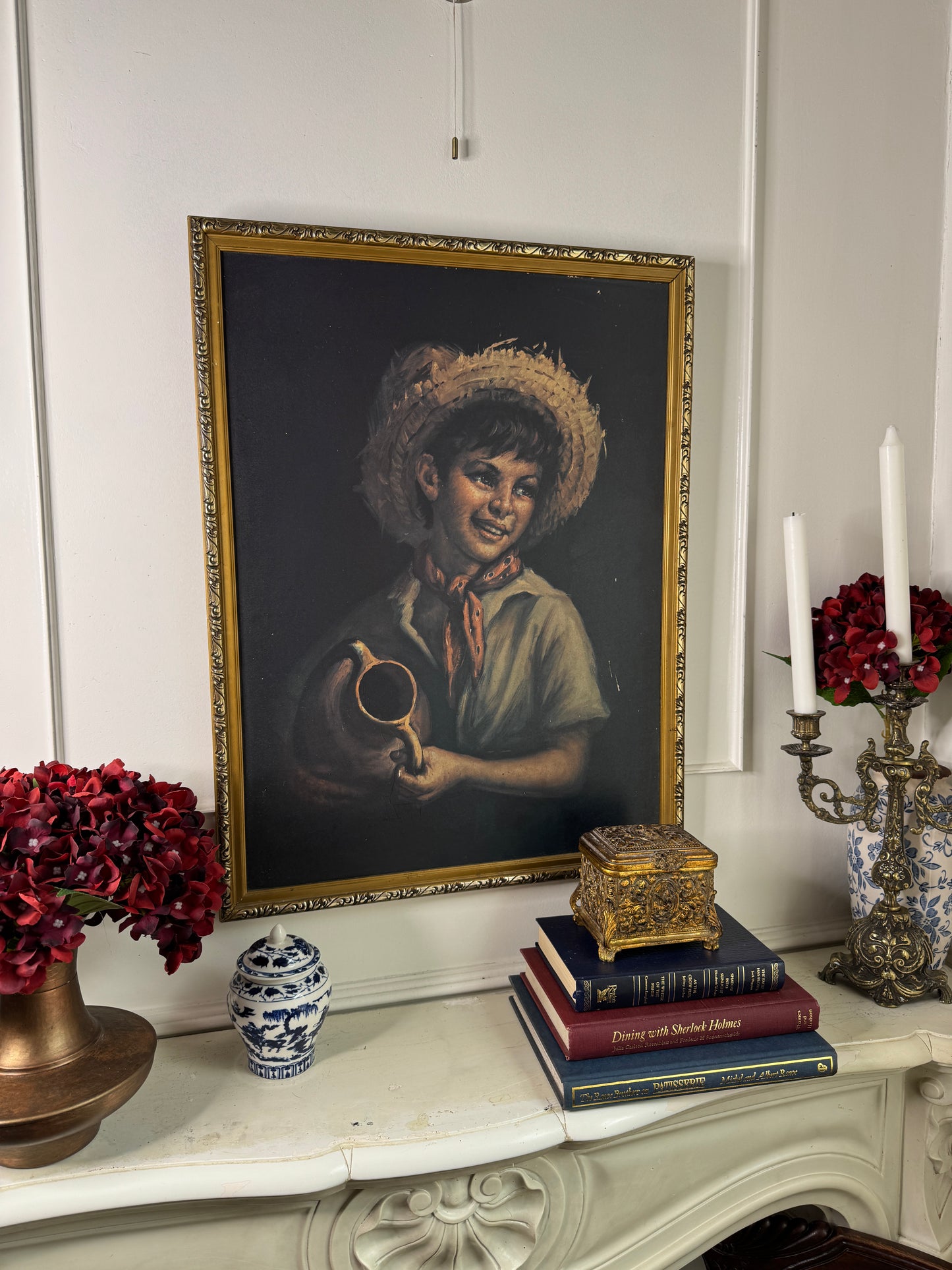 Vintage Textured Print - Country Boy in a Gold Gilt Frame