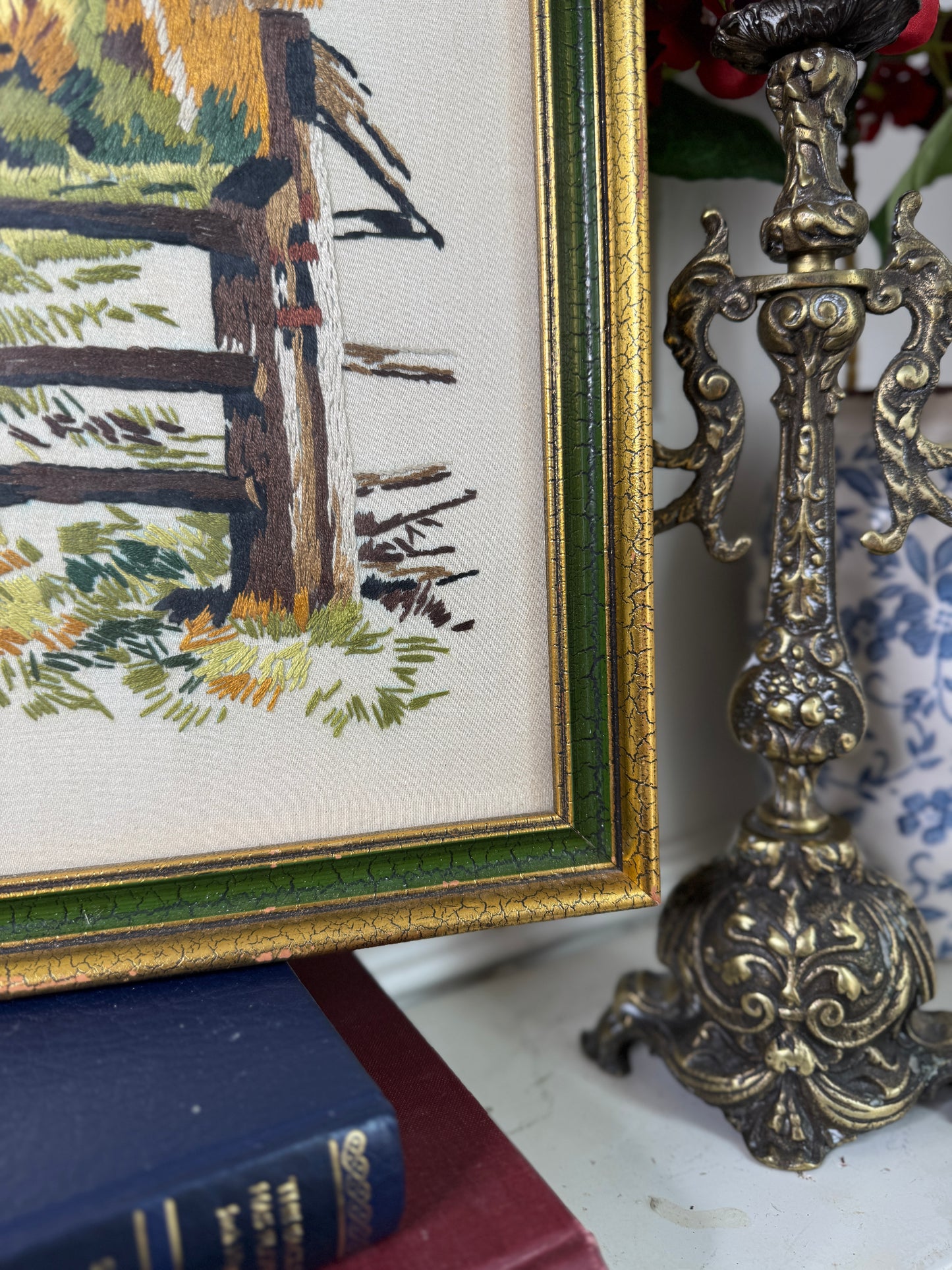Heirloom Threads-Unique Embroidery in Wooden Frame with Hanging Chain