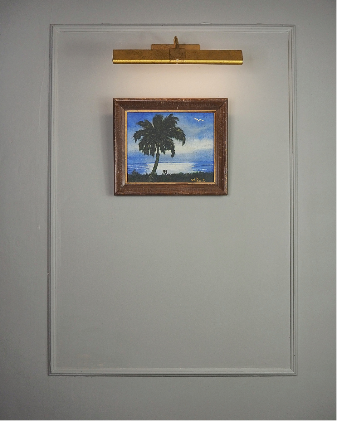 Moonlit Palm Scene Highwaymen-Style Oil Painting in Rustic Frame
