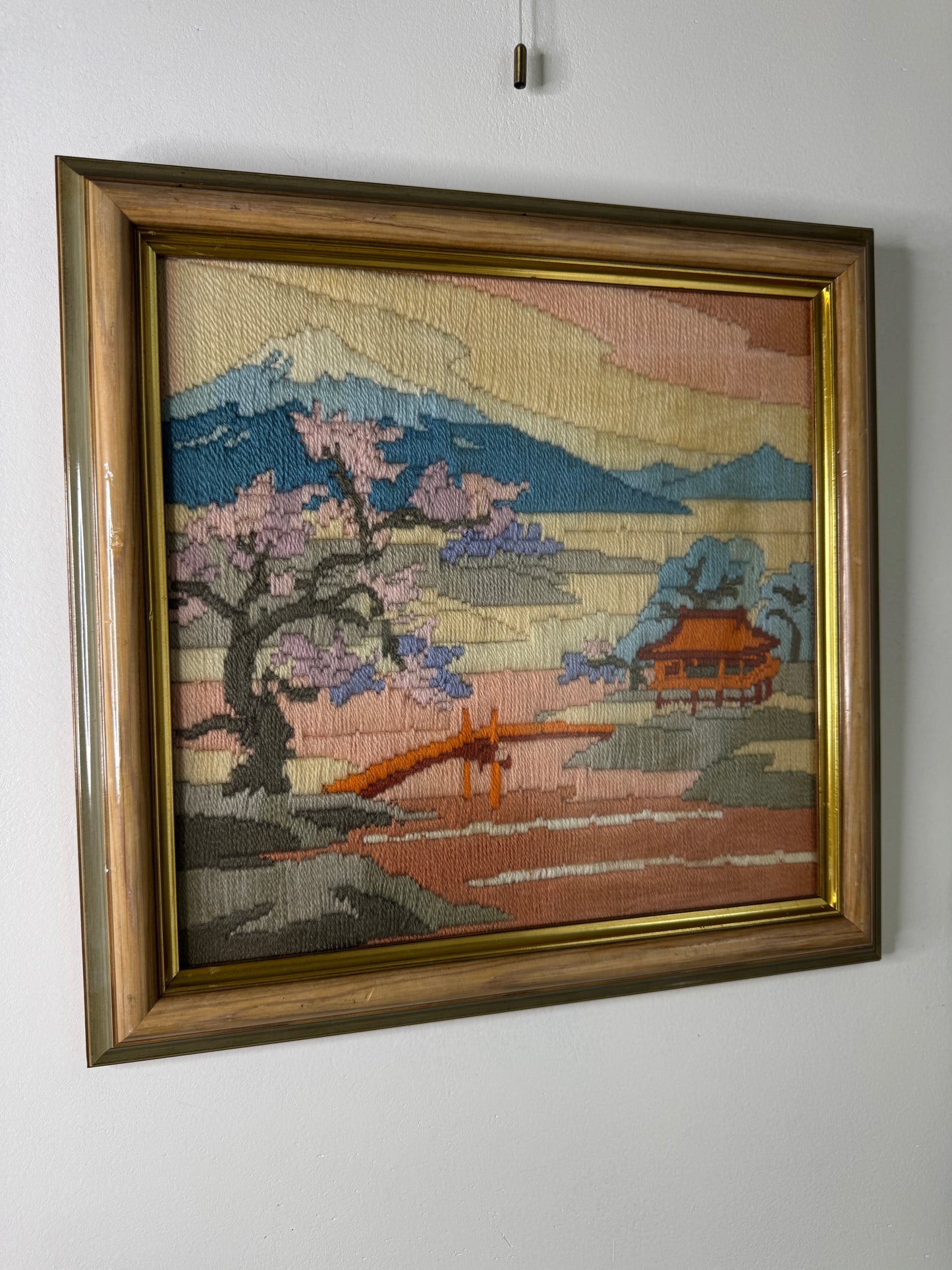 Vintage Heavy Embroidery “Mimosa” in Unique Wooden Frame