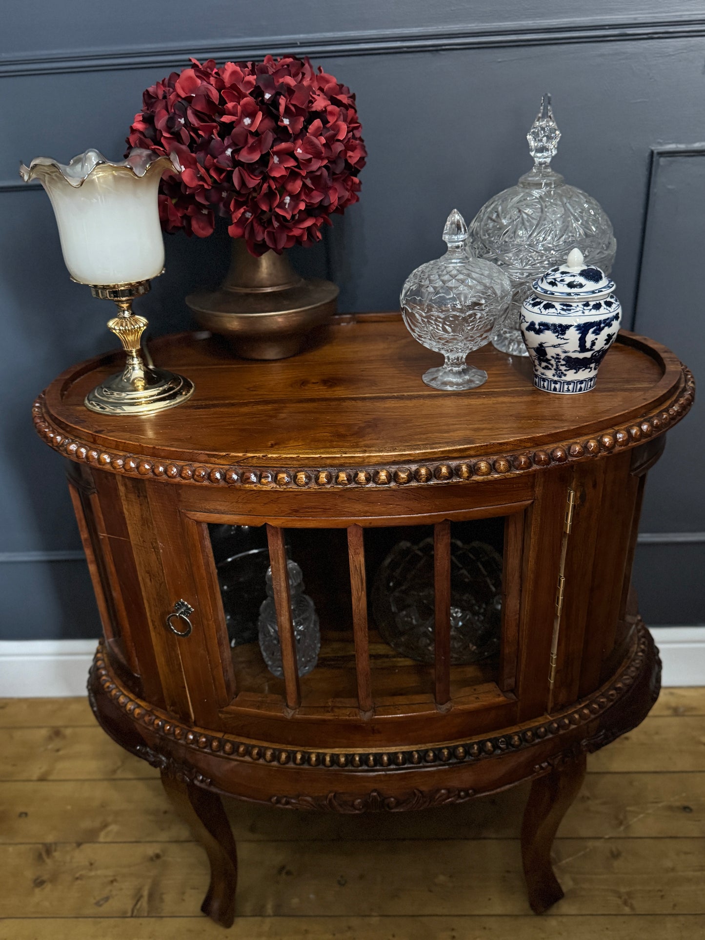 French Antique Style Side Table – Hand-Carved Display Cabinet