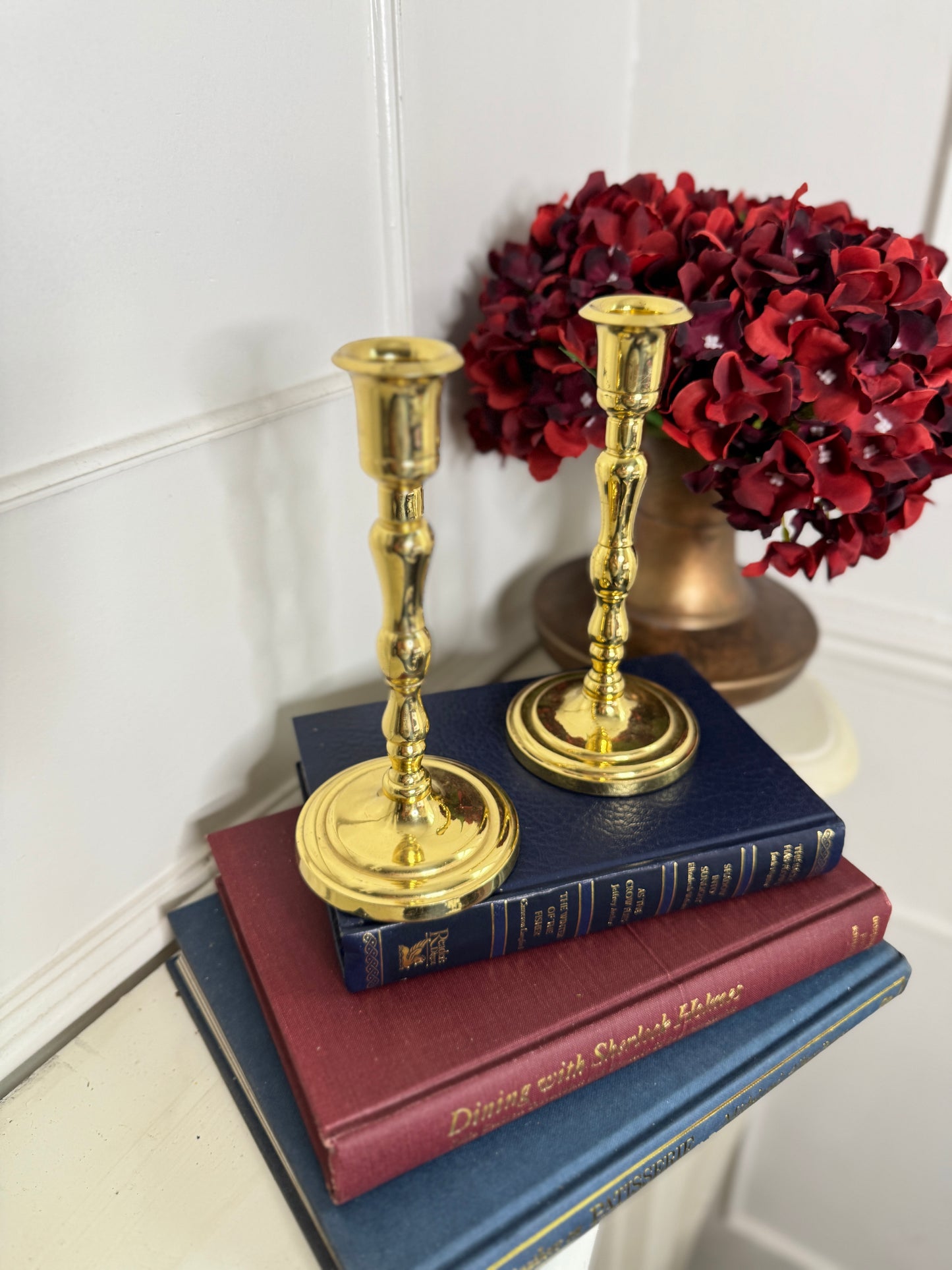 Vintage Heavy Medium Brass Candlesticks Pair