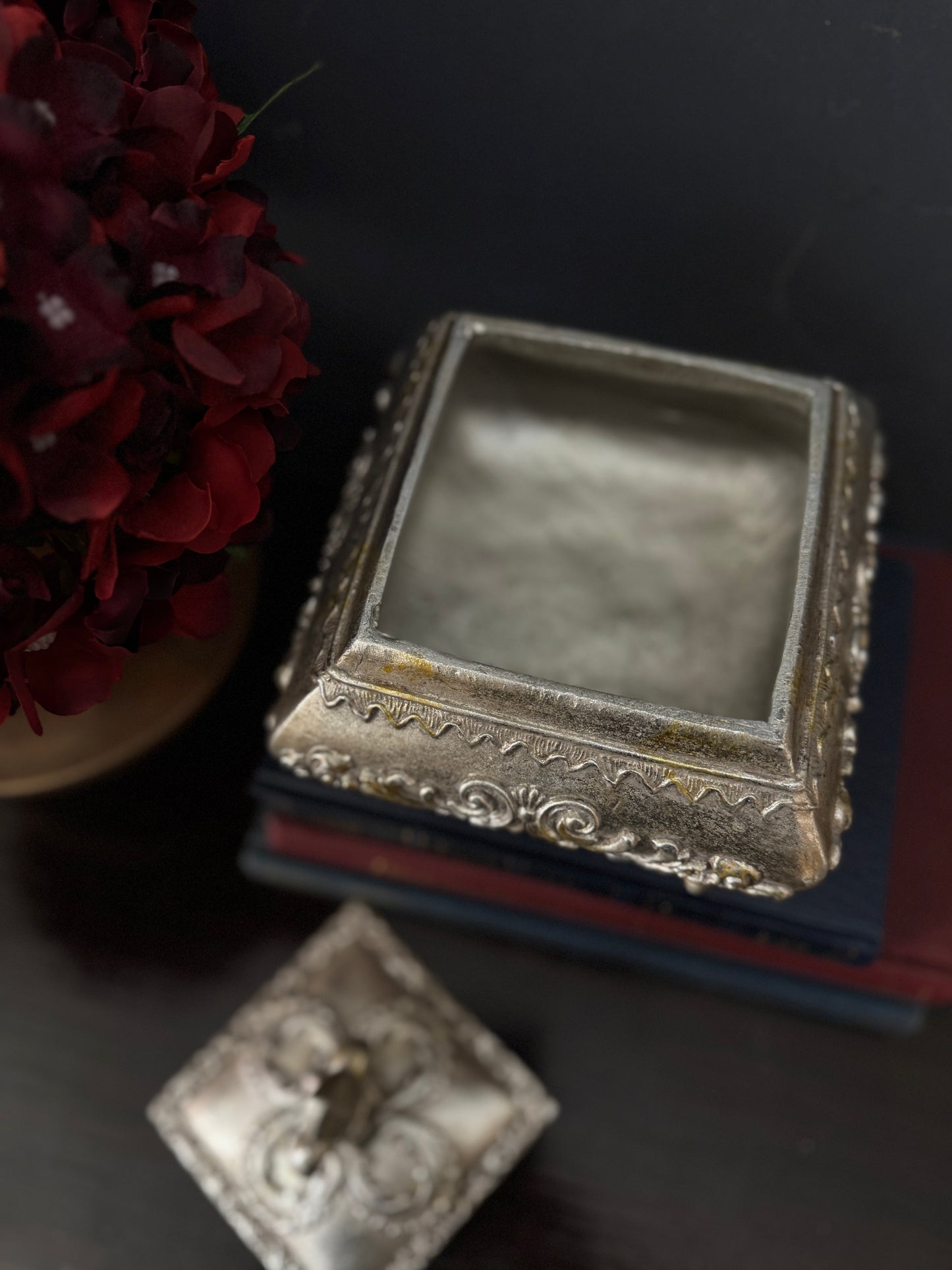 Vintage Silver Plated Wooden Ring and Storage Box for Keepsakes