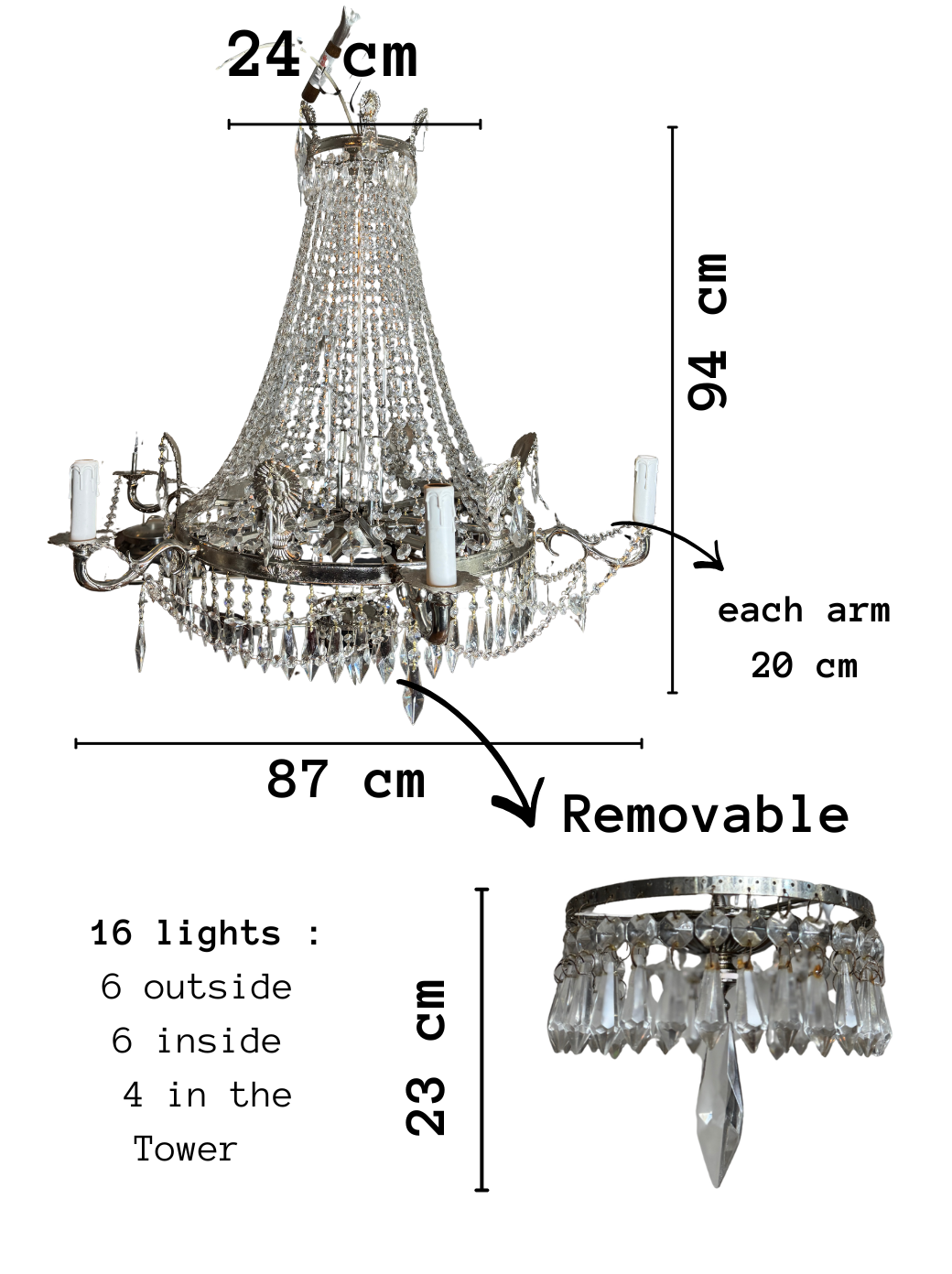 XXL Versailles Crystal Vintage French 16-Light Empire Ballroom Ceiling Chandelier