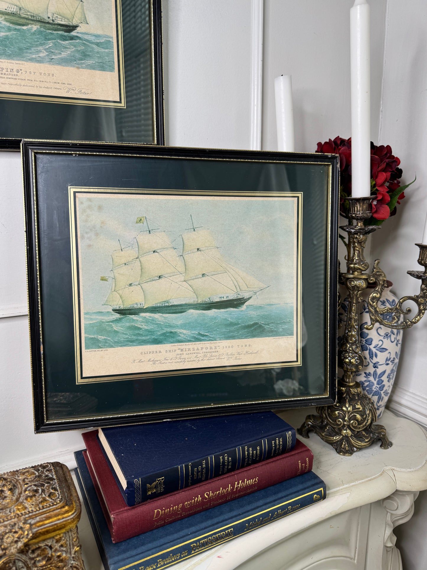 Timeless Voyage –Vintage Ship Print Pair with Black Frames