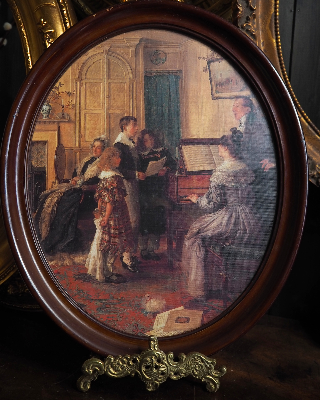 Vintage 1950s Print in Mahogany Wooden Frame