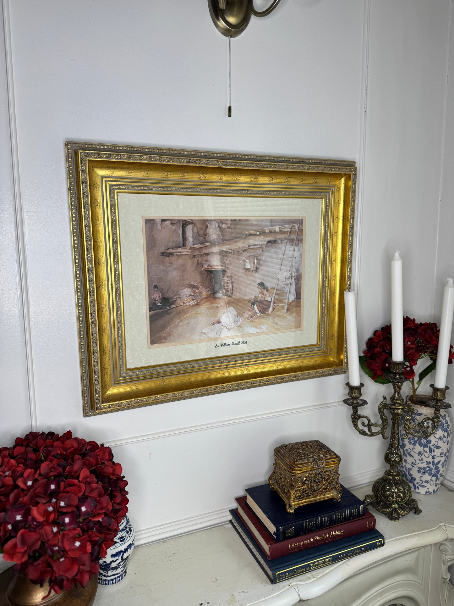Vintage Sir William Russell Flint Prints - A Scrap of Newspaper in Ornate Gold Frame