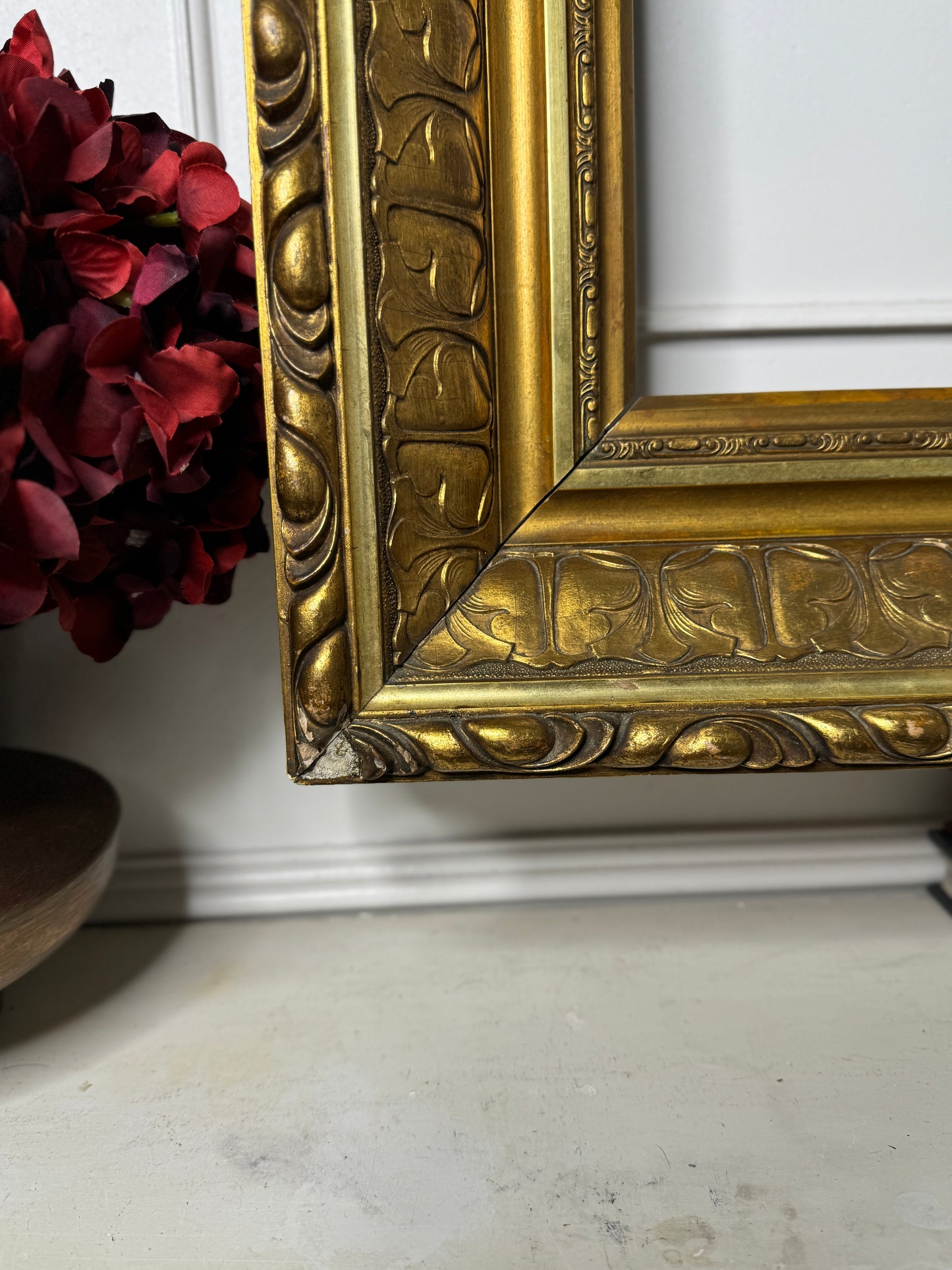 Antique Ornate Gold Frame with 1970s K. Bowman Original Oil Painting