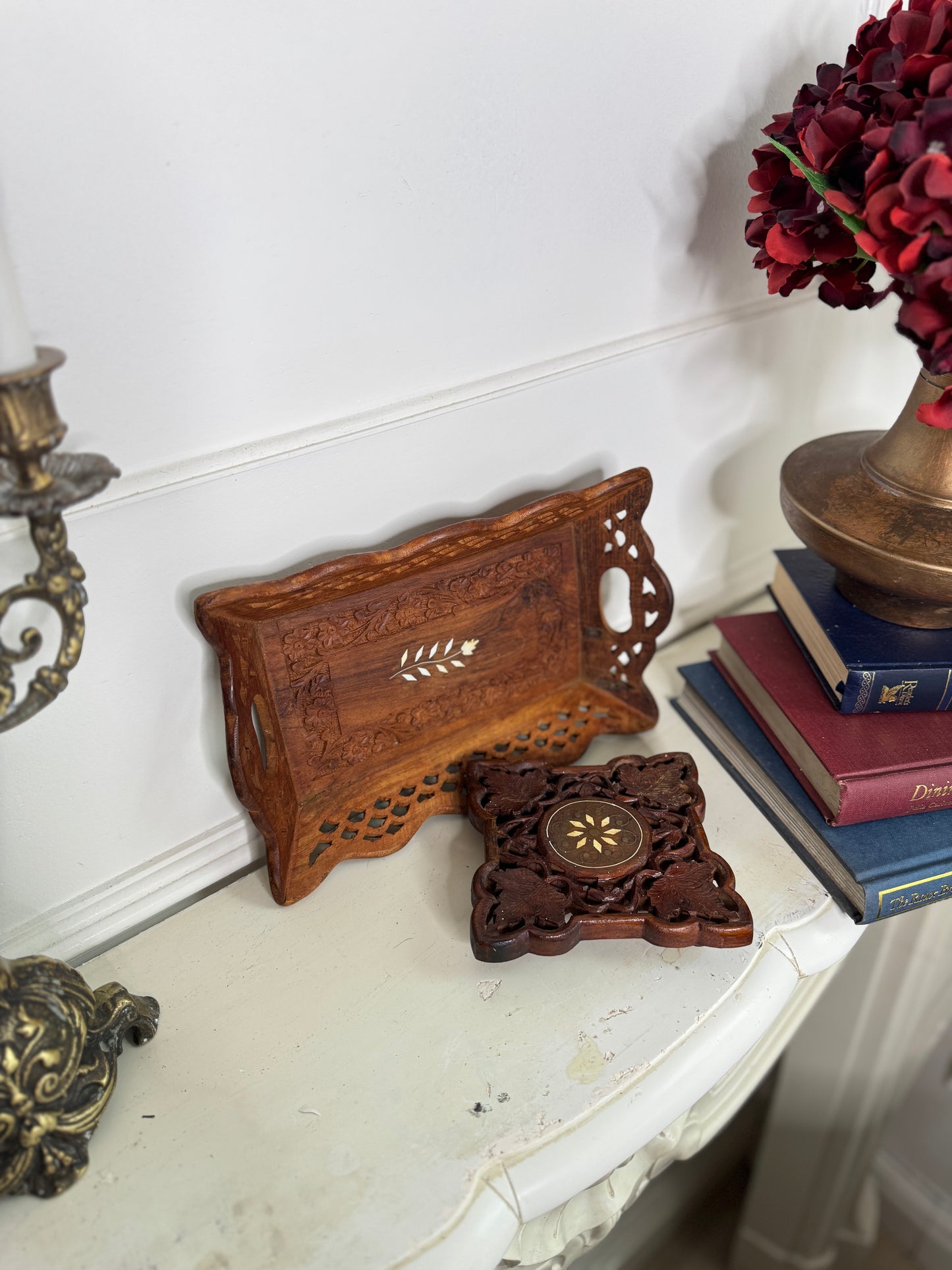 Vintage Rustic Indian Wooden Mini Plant Stand