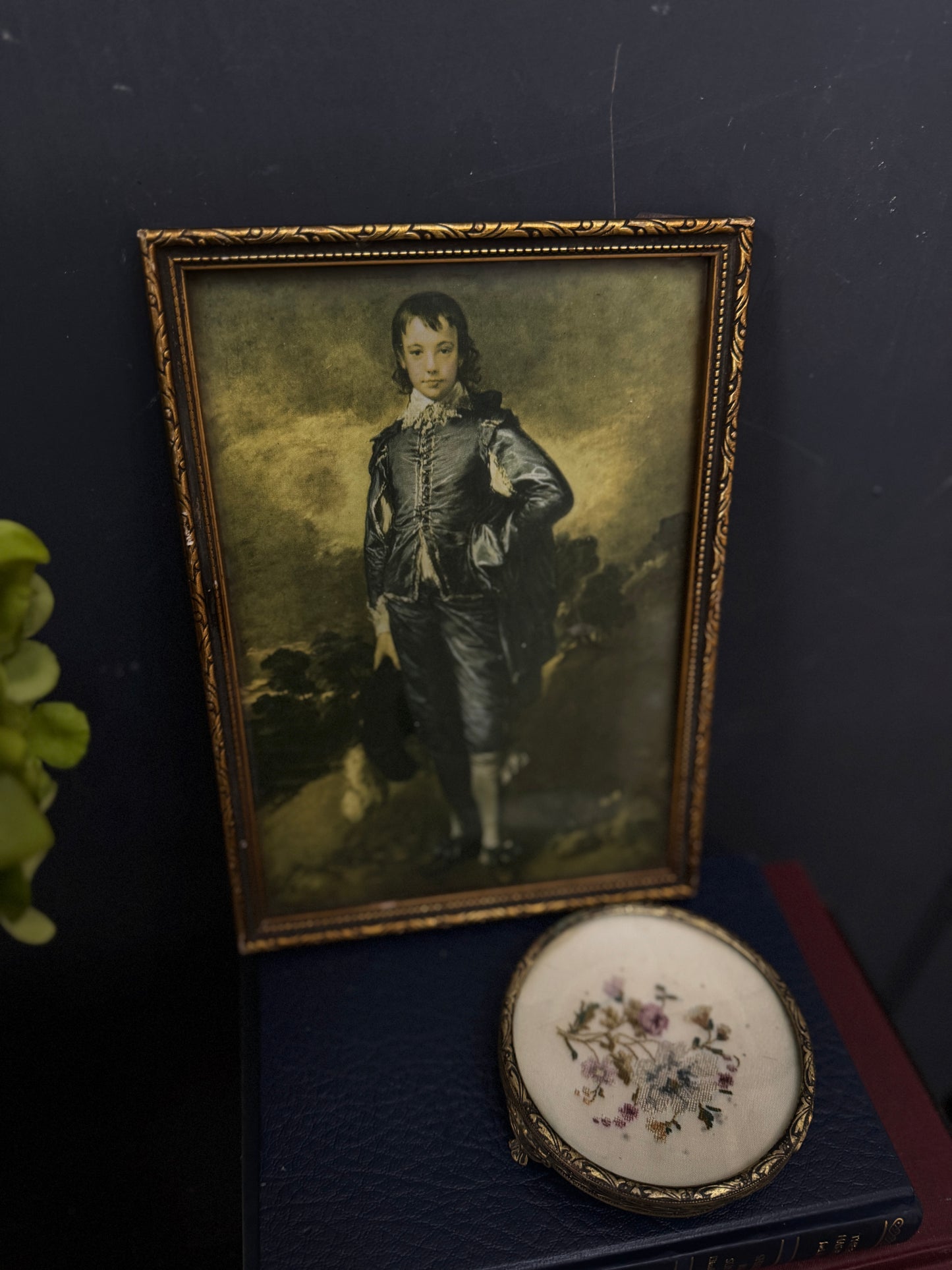 Small Vintage “Blue Boy” Print in Unique Aged Ornate Frame