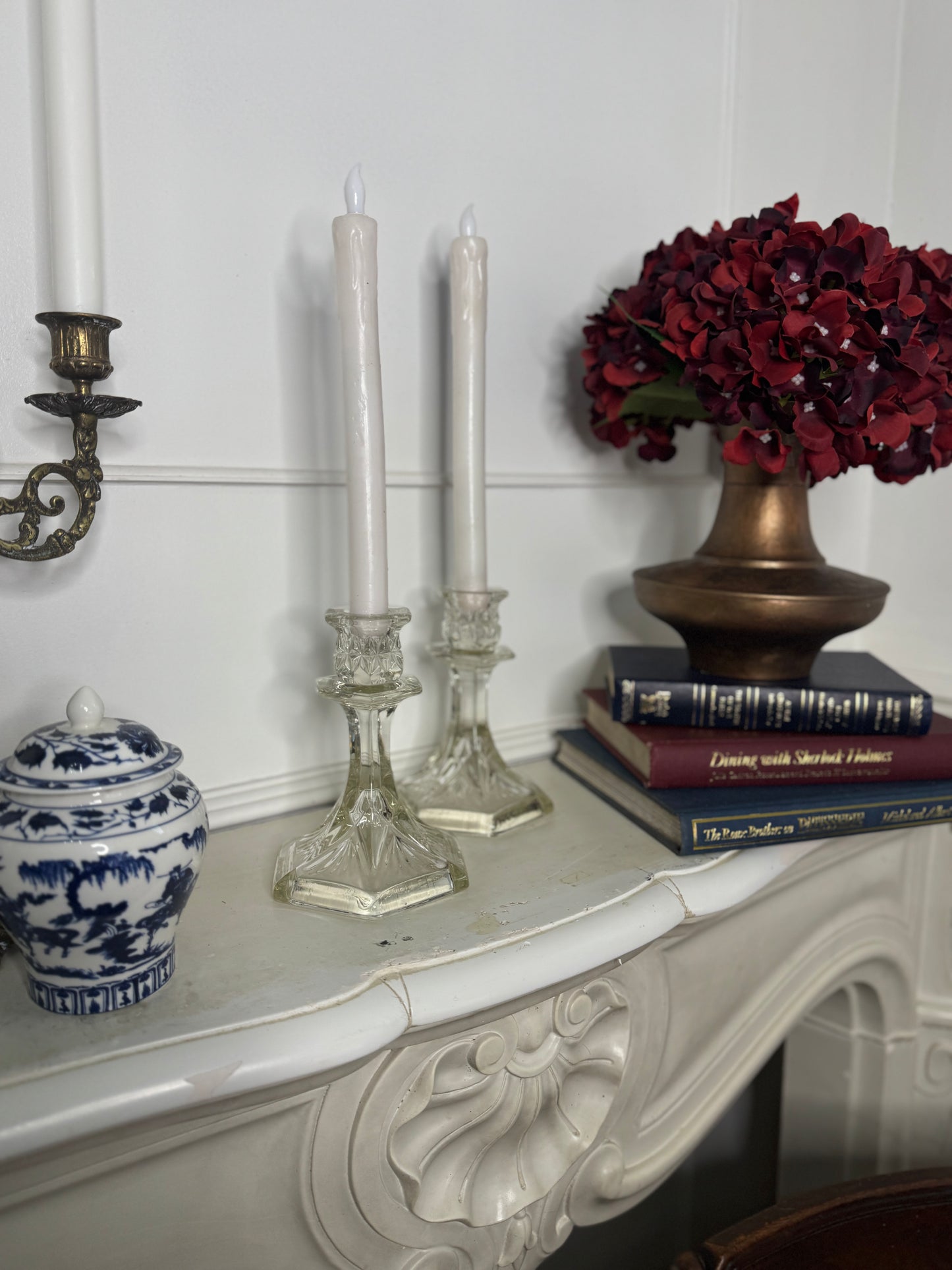 French Themed Vintage Vintage Glass Candlesticks Pair