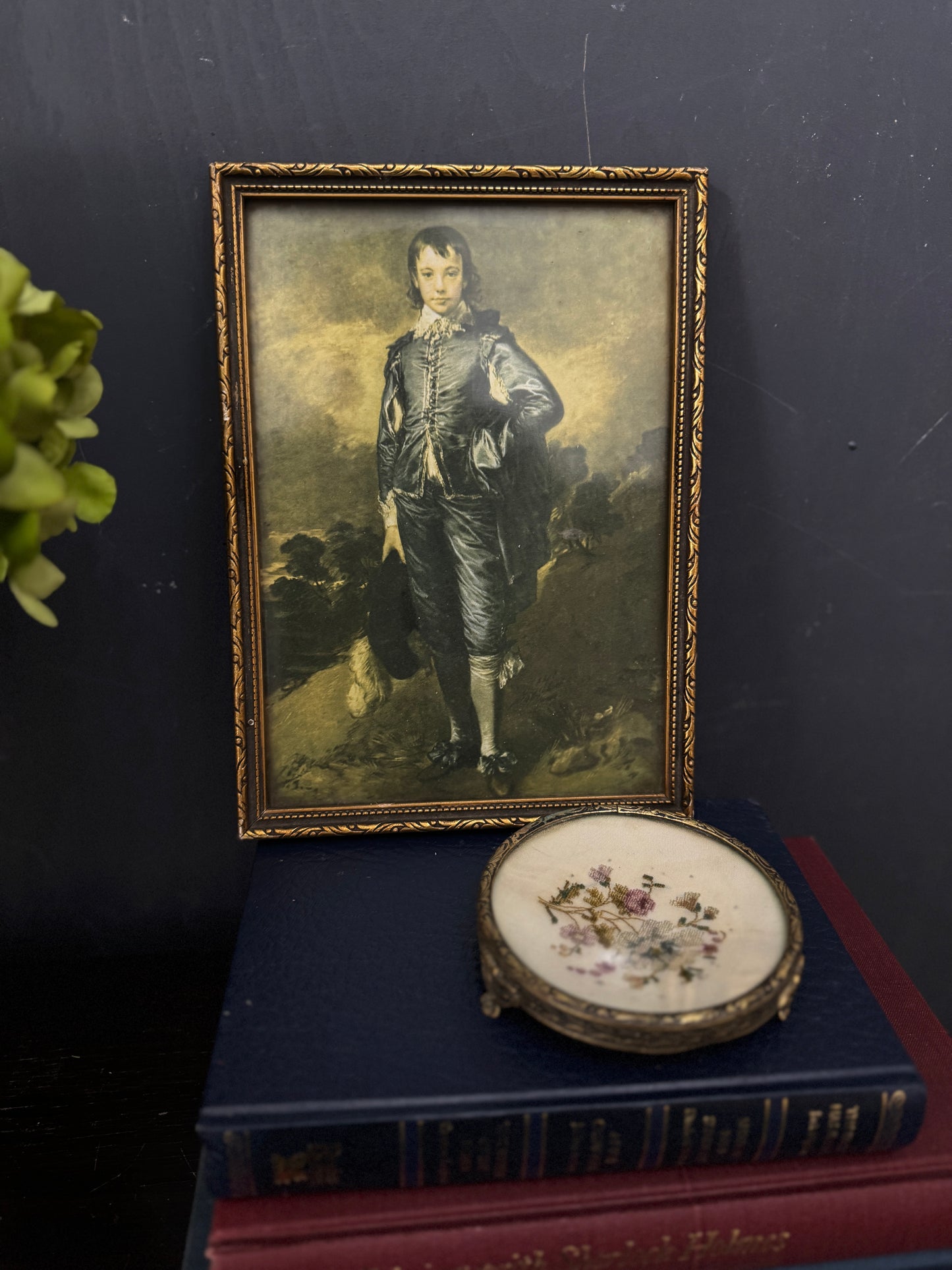 Small Vintage “Blue Boy” Print in Unique Aged Ornate Frame