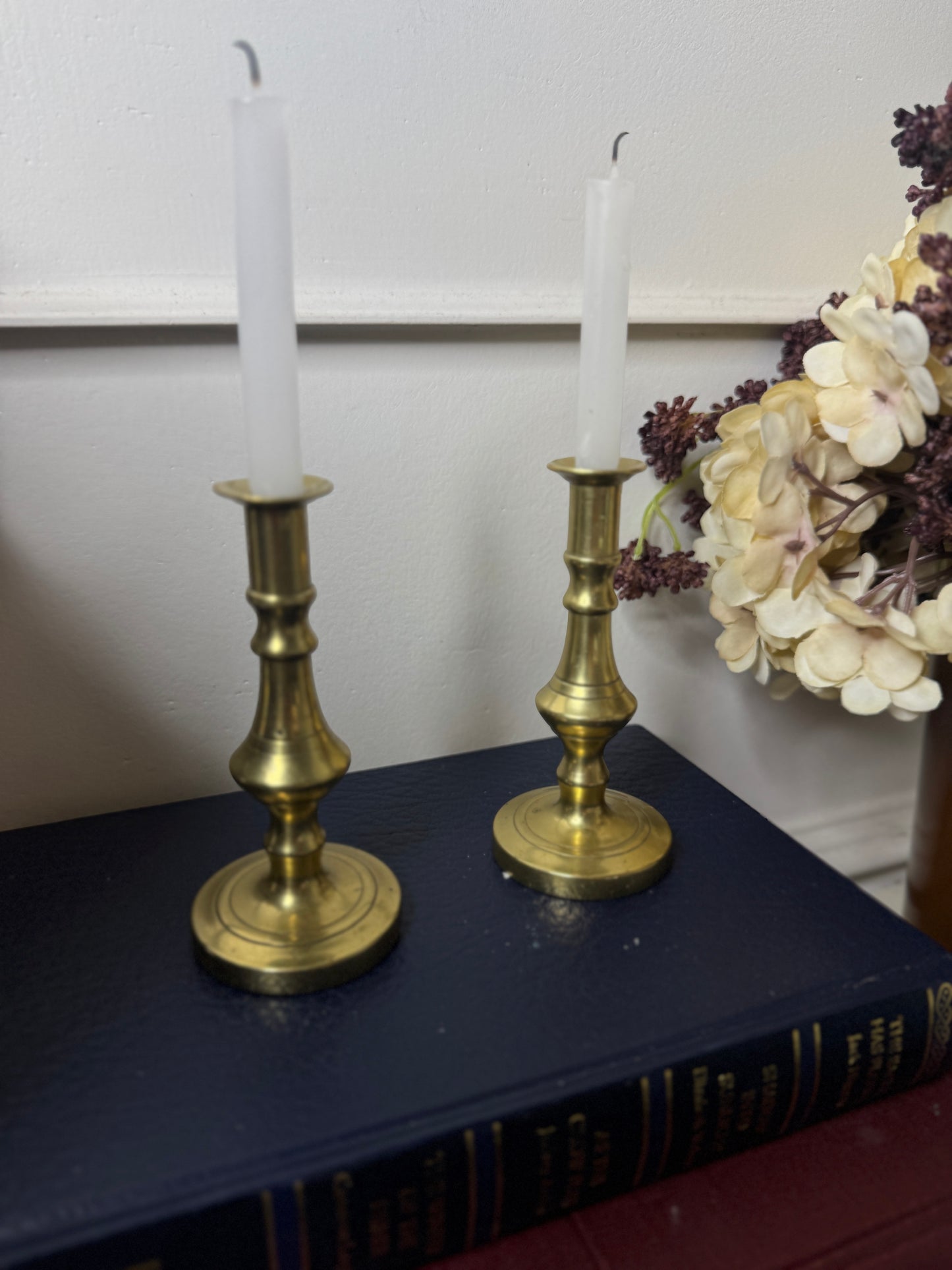 Vintage Bright Brass Candlesticks Pair