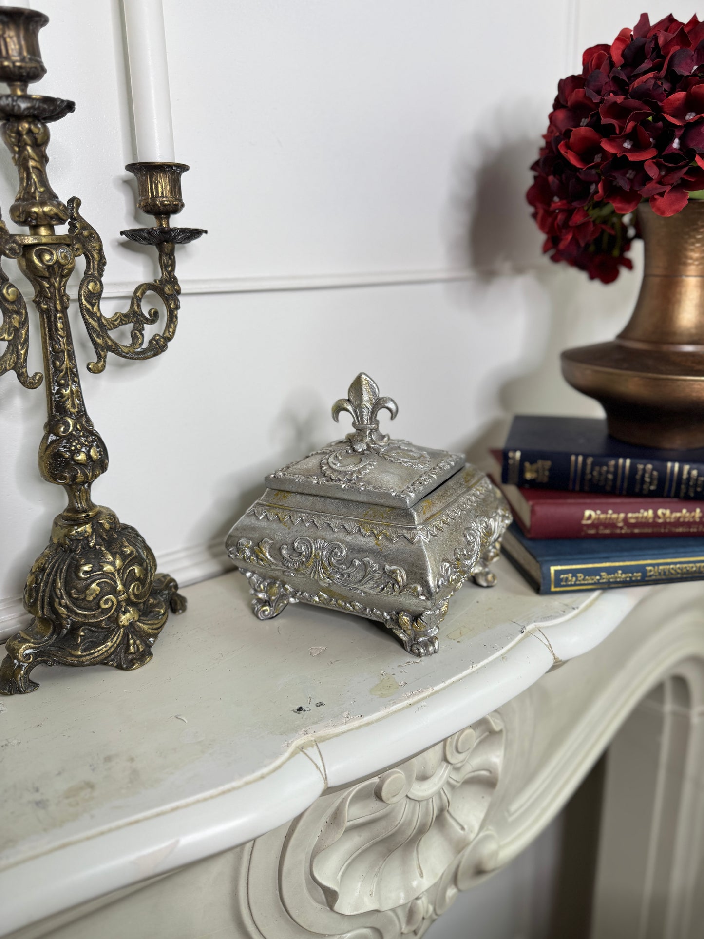 Vintage Silver Plated Wooden Ring and Storage Box for Keepsakes