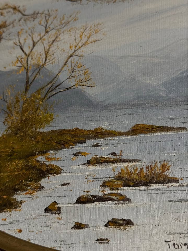 Original Signed Vintage Oil Painting by Tom Holland – Derwent at Friars Cras