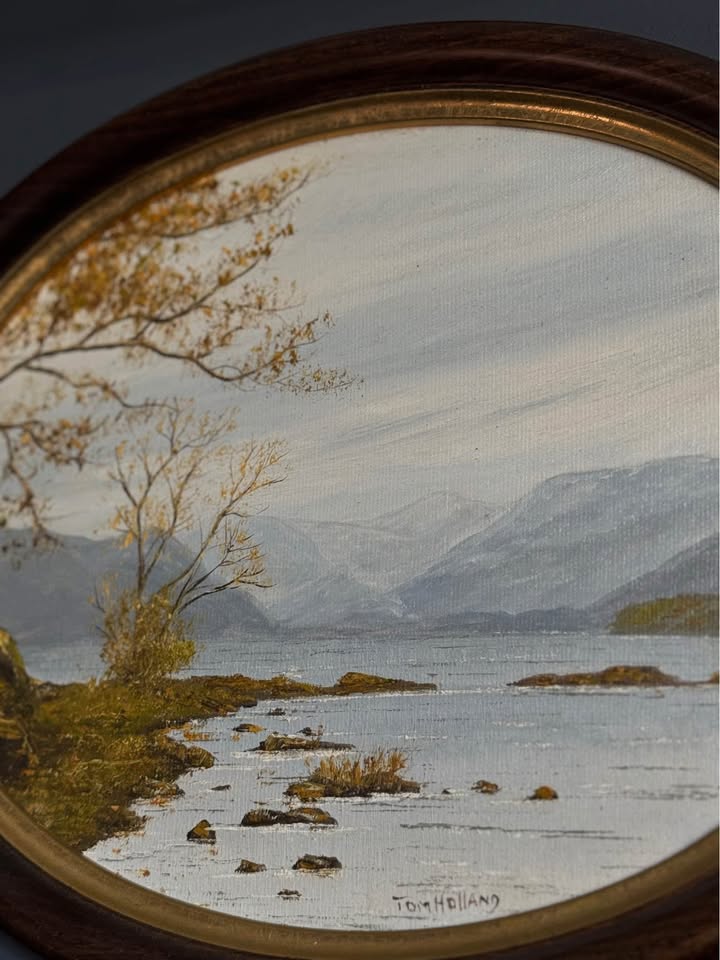 Original Signed Vintage Oil Painting by Tom Holland – Derwent at Friars Cras