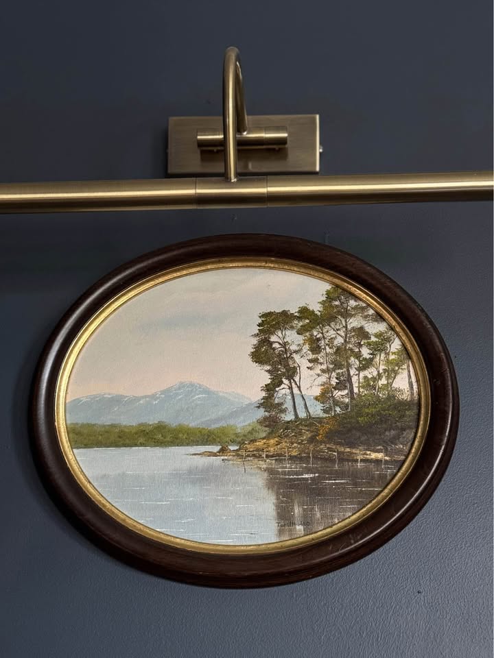 Vintage Original Signed Oil Painting by Tom Holland in Oval Wooden Frame