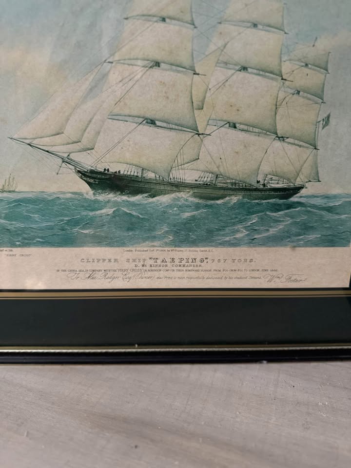 Timeless Voyage –Vintage Ship Print Pair with Black Frames