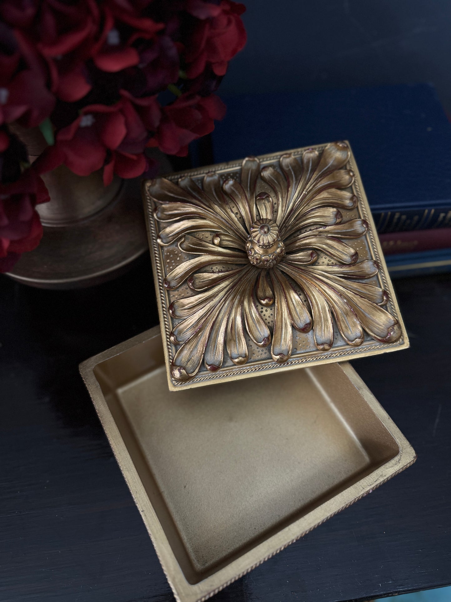 Large Antique Wooden & Resin Storage Box