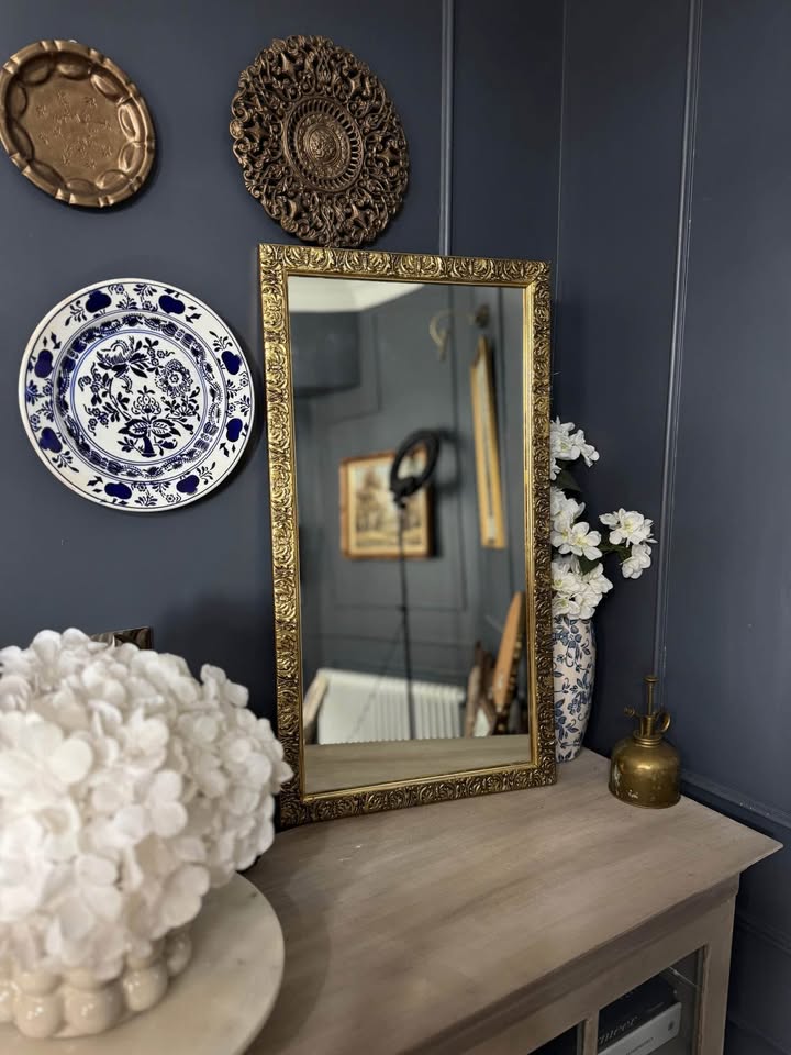Vintage Gold Wooden Framed Small Mirror with Hanging Hook