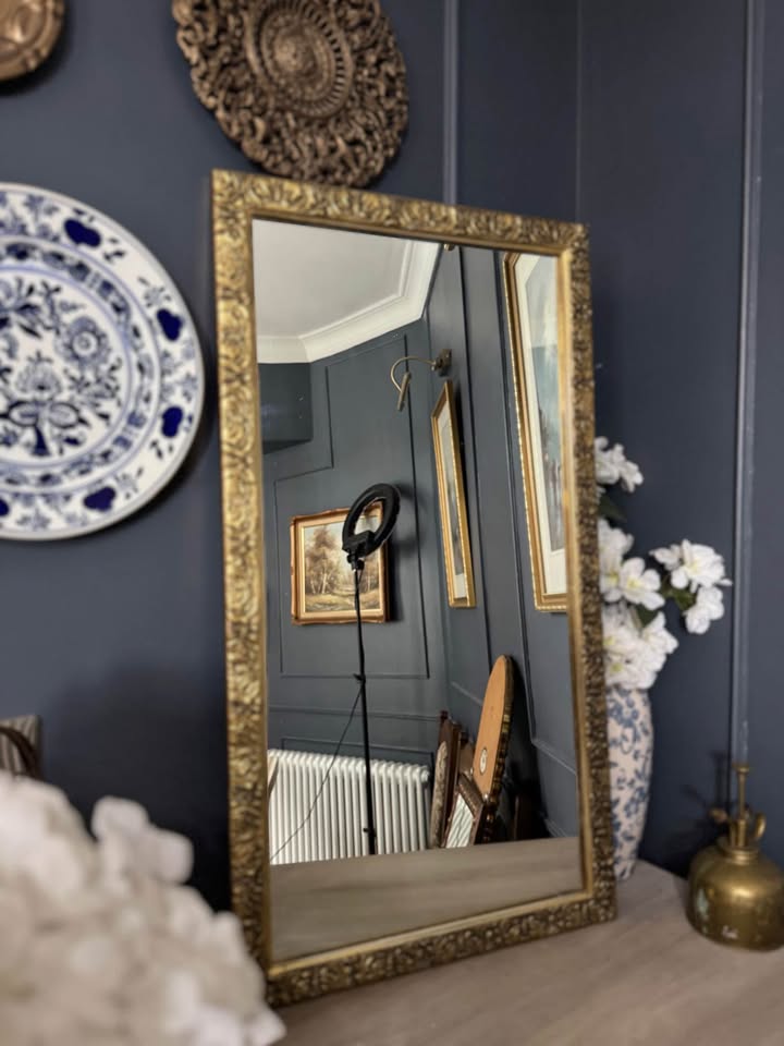 Vintage Gold Wooden Framed Small Mirror with Hanging Hook