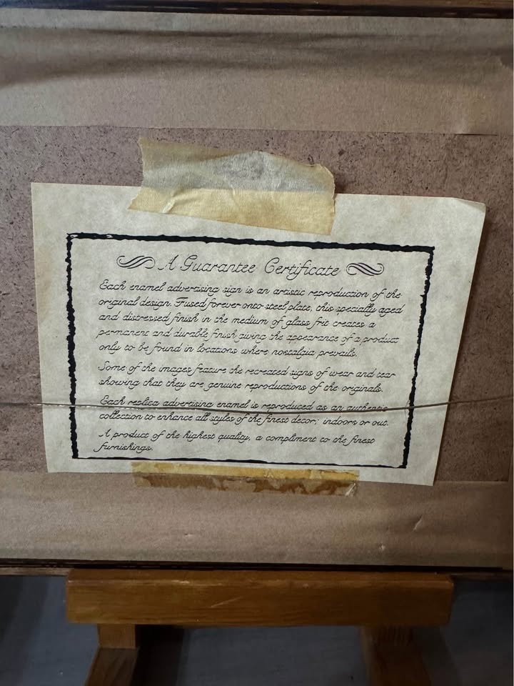 Enamel Echoes – Unique Antique Steel Advertising Signs on Wooden Frame