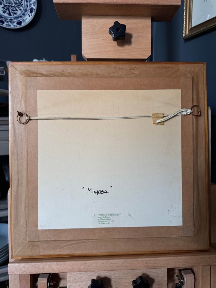Vintage Heavy Embroidery “Mimosa” in Unique Wooden Frame
