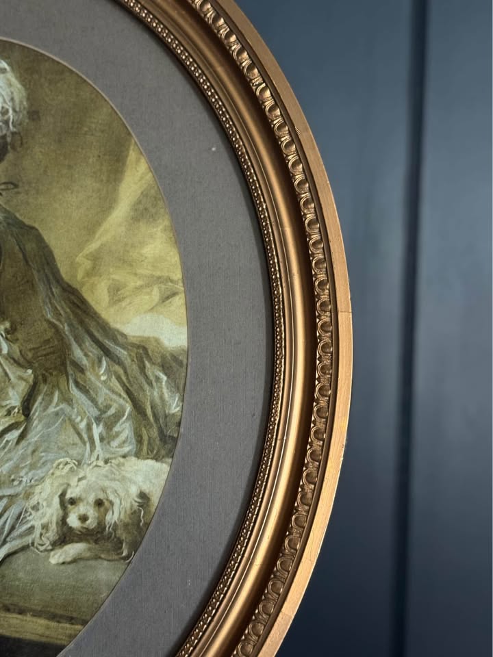 Elegant Antique Wall Art in Oval Gold Wooden Frame