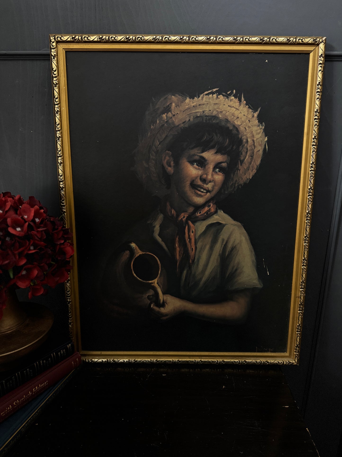 Vintage Textured Print - Country Boy in a Gold Gilt Frame