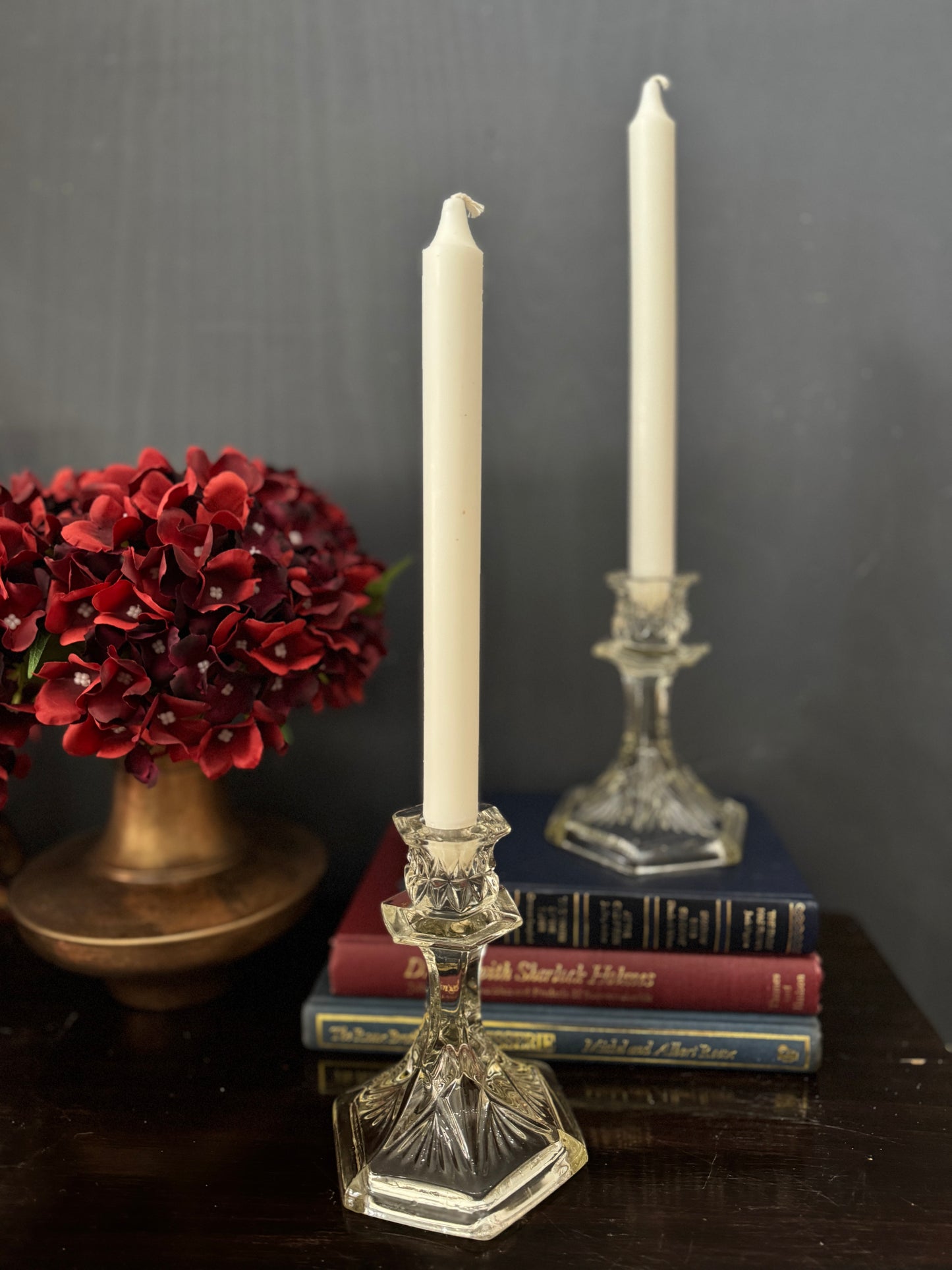 French Themed Vintage Vintage Glass Candlesticks Pair
