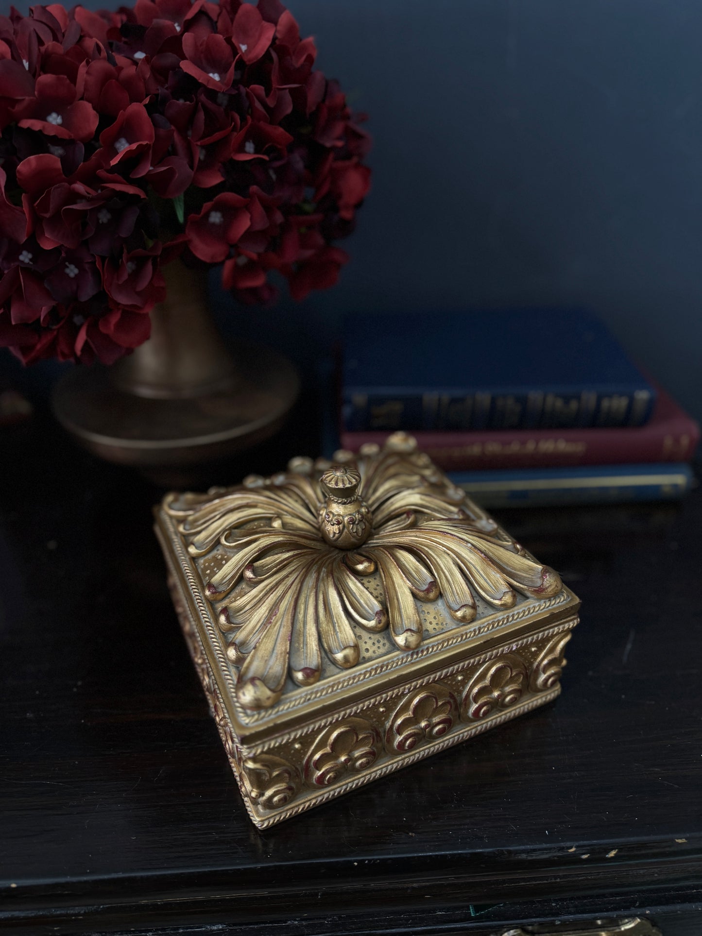 Large Antique Wooden & Resin Storage Box