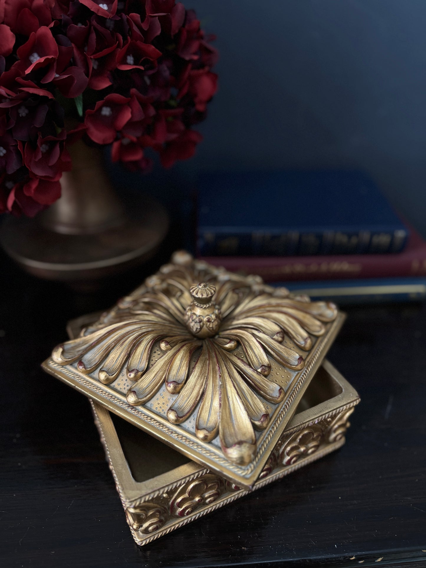 Large Antique Wooden & Resin Storage Box