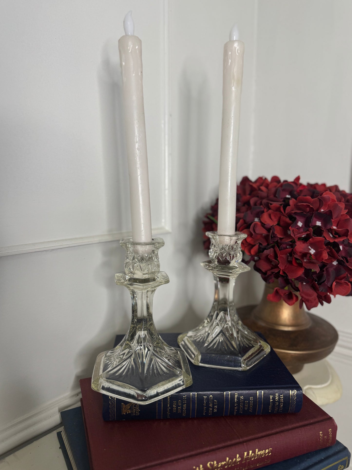 French Themed Vintage Vintage Glass Candlesticks Pair