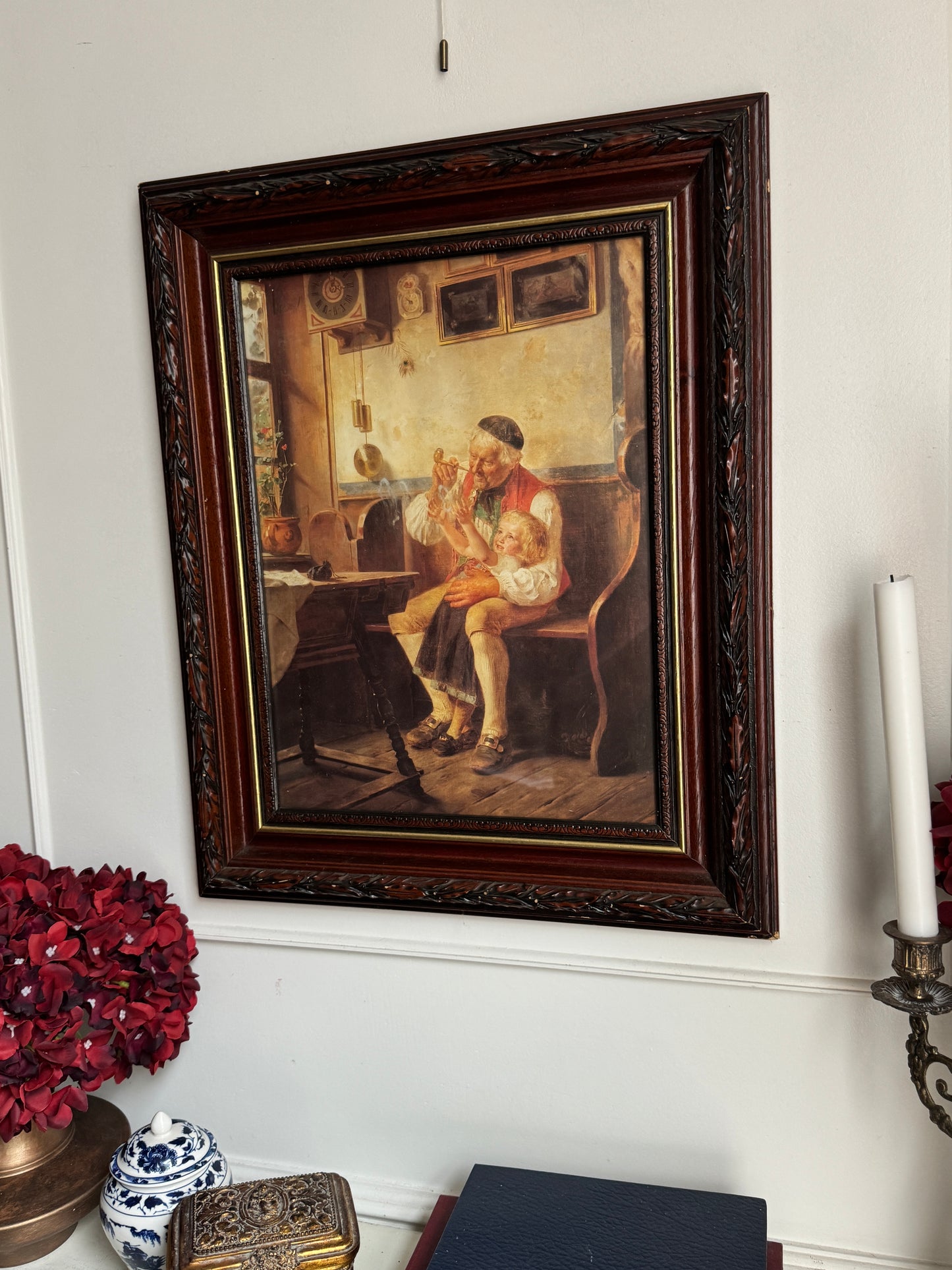 Vintage Large Reproduction Print in a unique wooden frame
