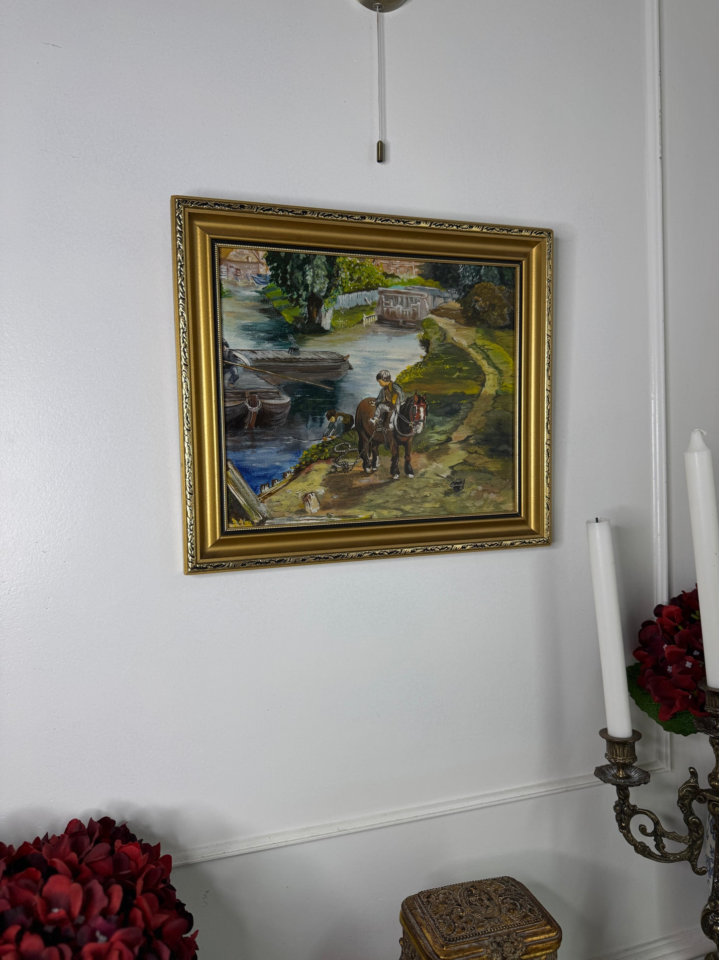 River Ride – Vintage Painting in Ornate Gold Gilt Frame