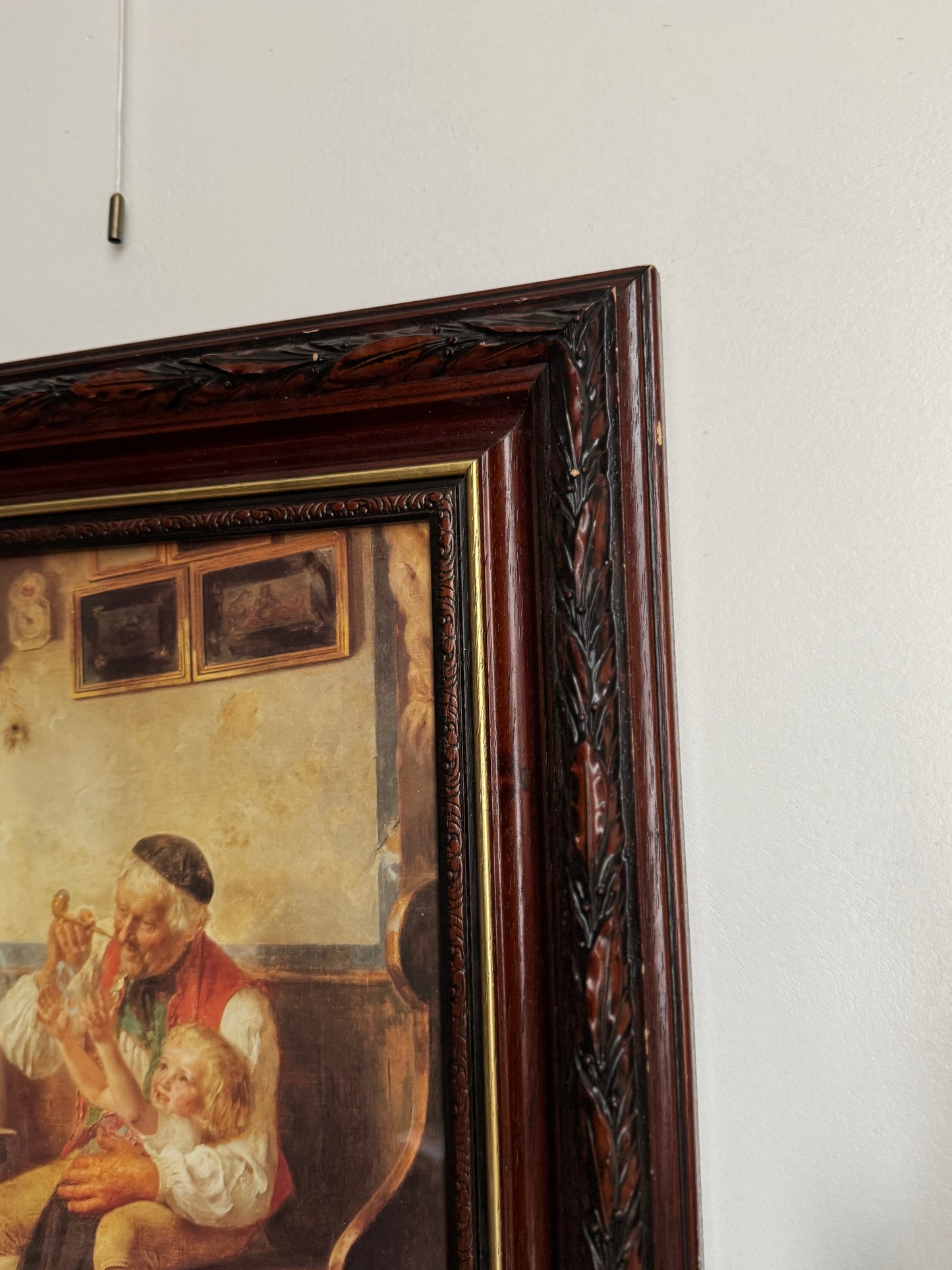 Vintage Large Reproduction Print in a unique wooden frame