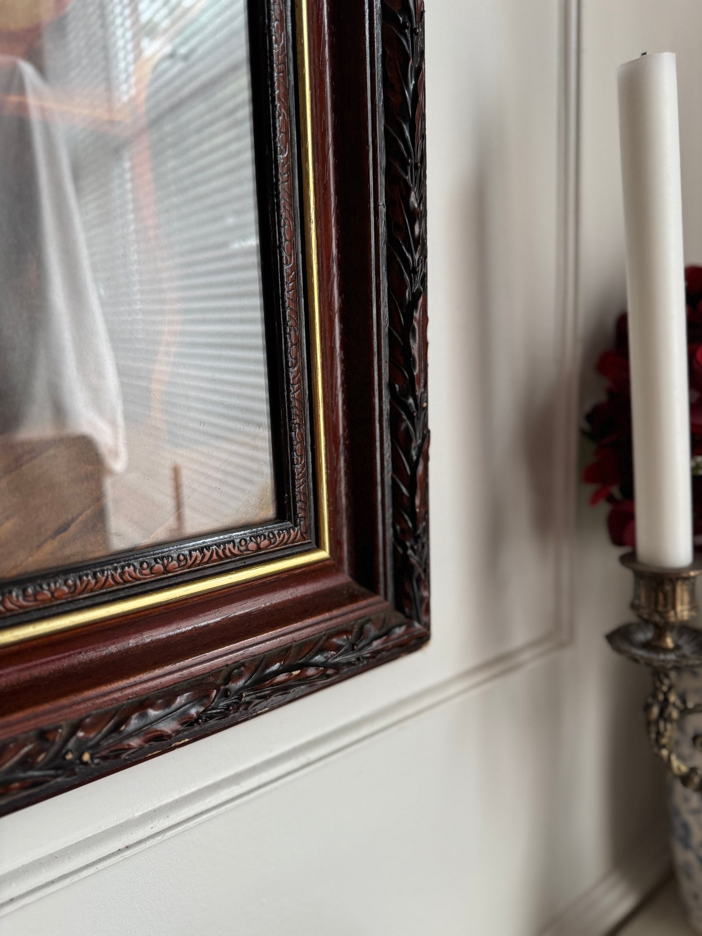 Vintage Large Reproduction Print in a unique wooden frame
